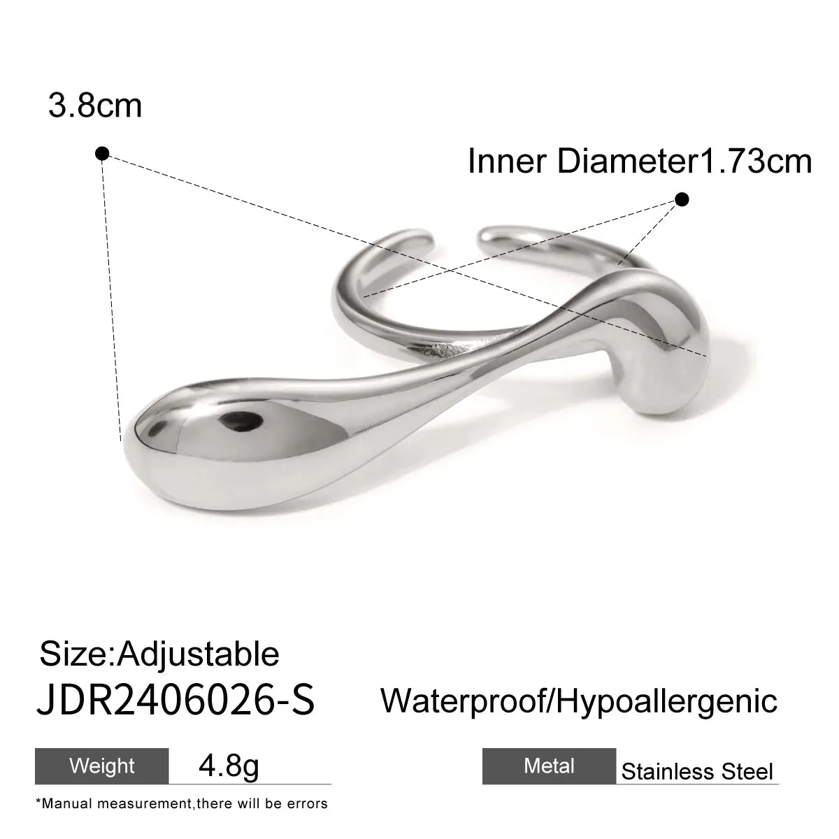 Trendy Water Drop Irregular Curve Opening Ring New Design Glossy Stainless Steel Personlaity Party Jewelry