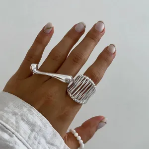 Trendy Water Drop Irregular Curve Opening Ring New Design Glossy Stainless Steel Personlaity Party Jewelry
