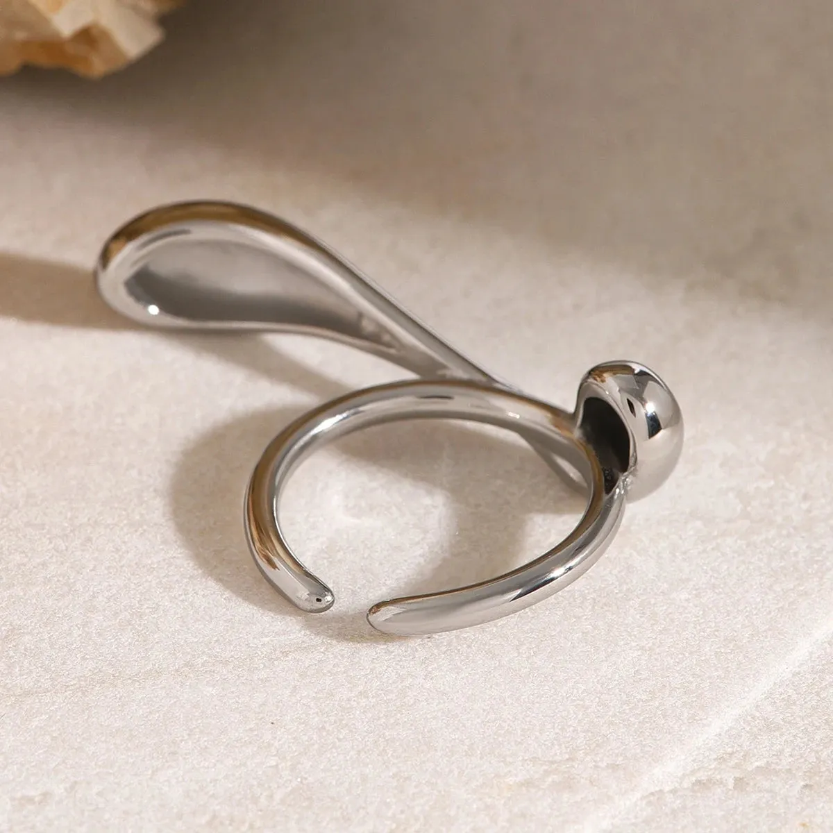 Trendy Water Drop Irregular Curve Opening Ring New Design Glossy Stainless Steel Personlaity Party Jewelry