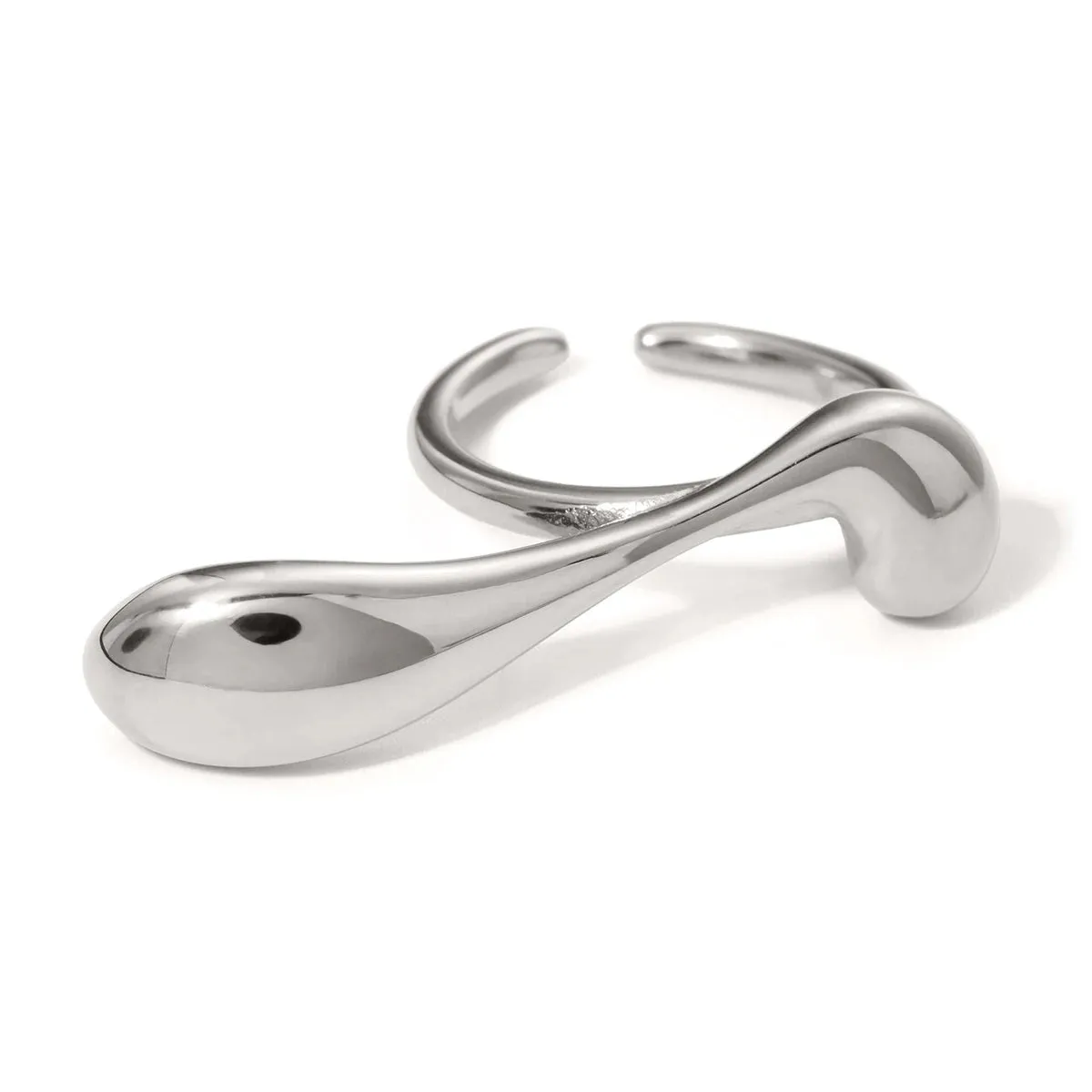 Trendy Water Drop Irregular Curve Opening Ring New Design Glossy Stainless Steel Personlaity Party Jewelry