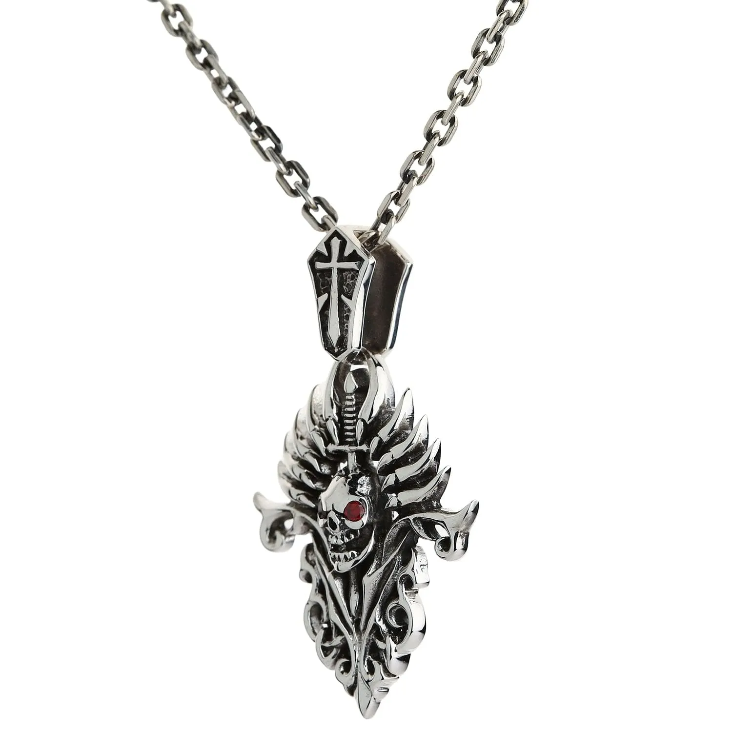 Tribal Blade Skull Sterling Silver Biker Pendant