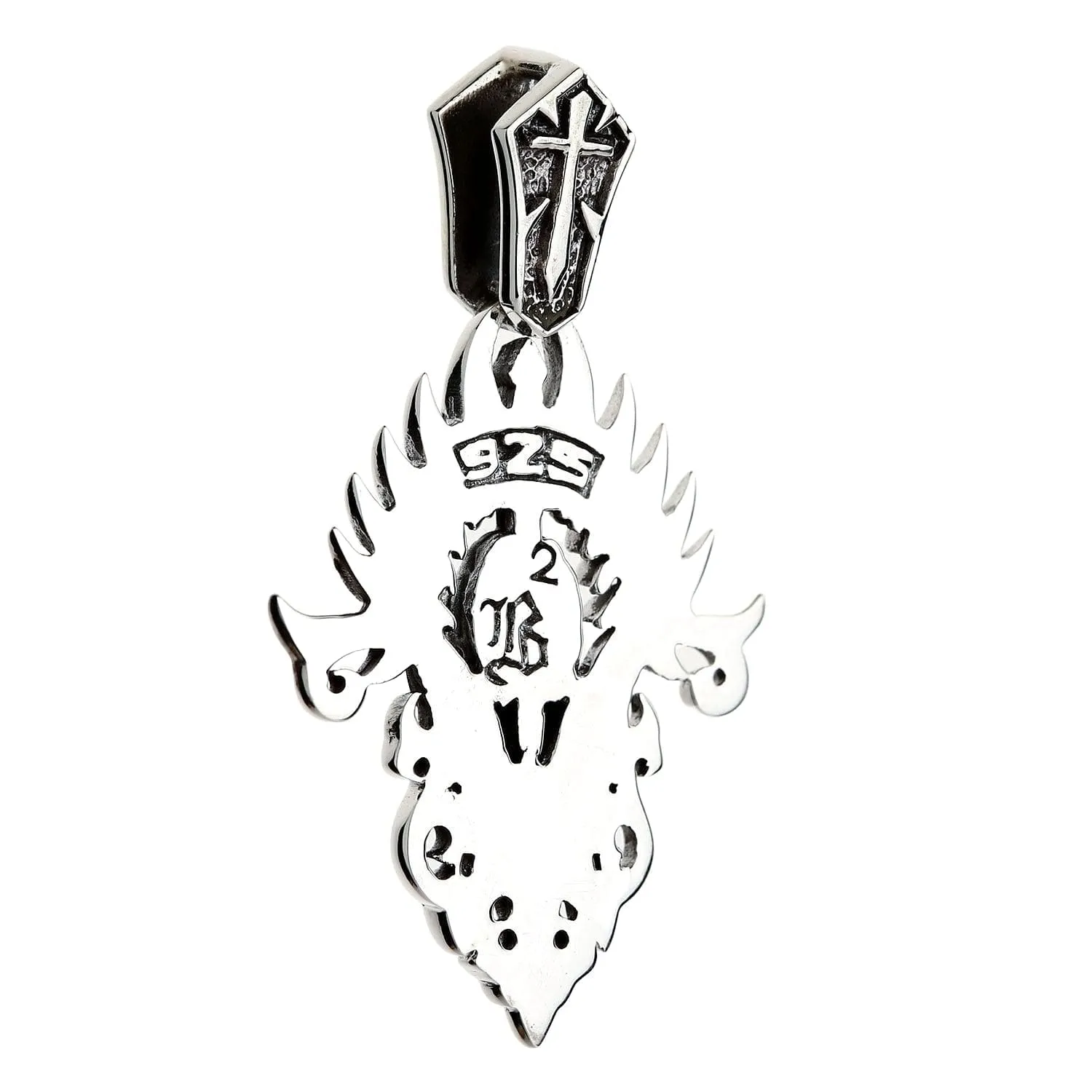 Tribal Blade Skull Sterling Silver Biker Pendant