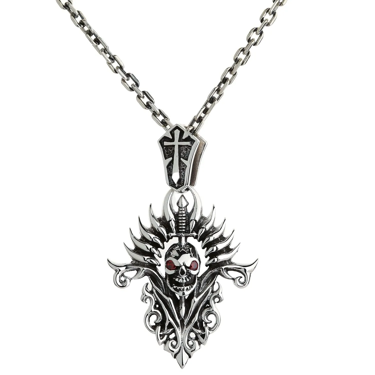 Tribal Blade Skull Sterling Silver Biker Pendant