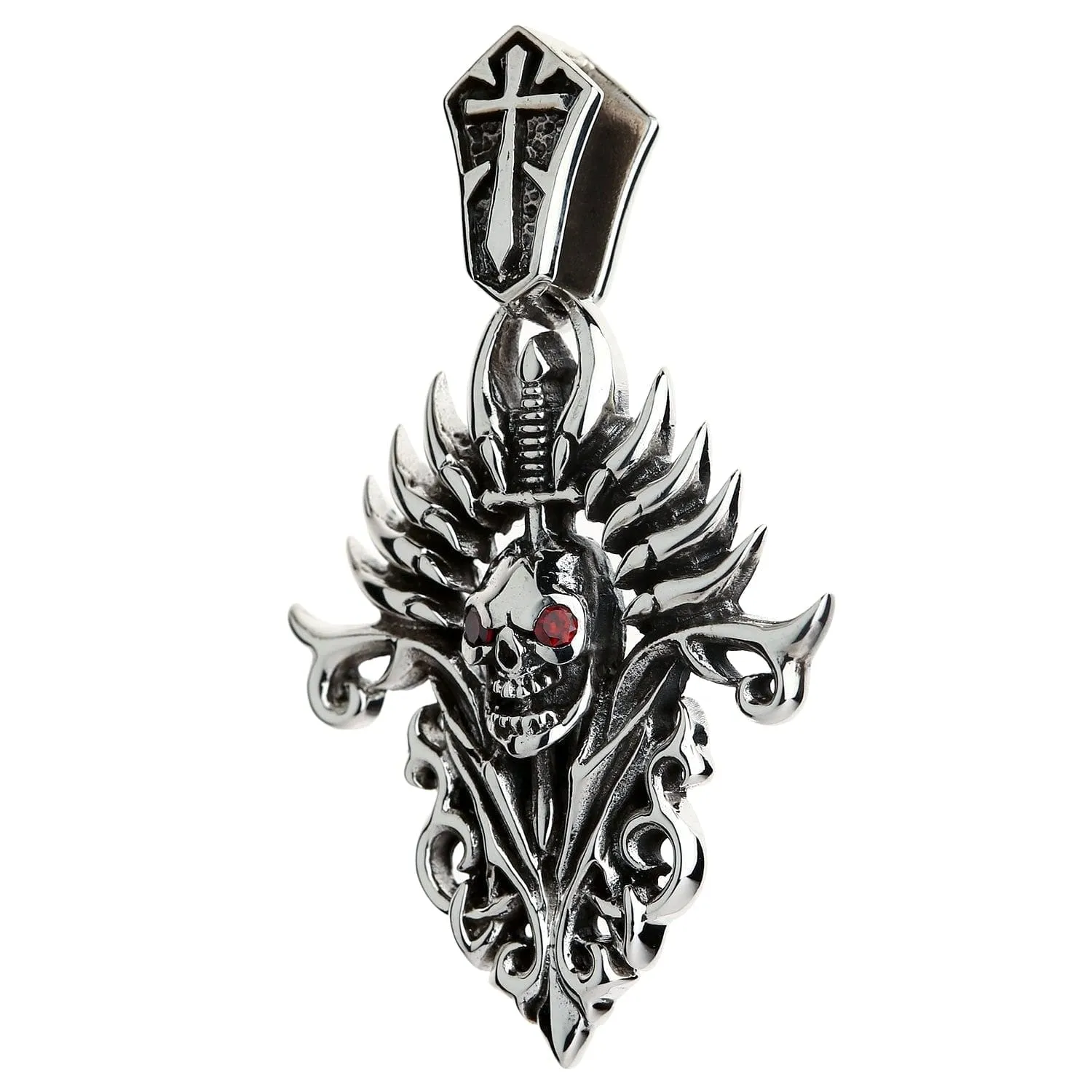 Tribal Blade Skull Sterling Silver Biker Pendant