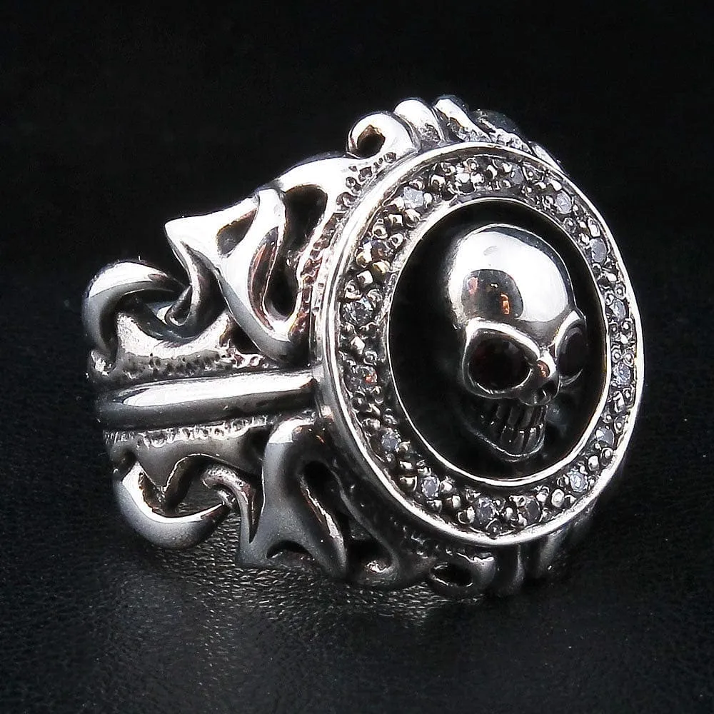 Tribal Garnet Skull Sterling Silver Gothic Ring