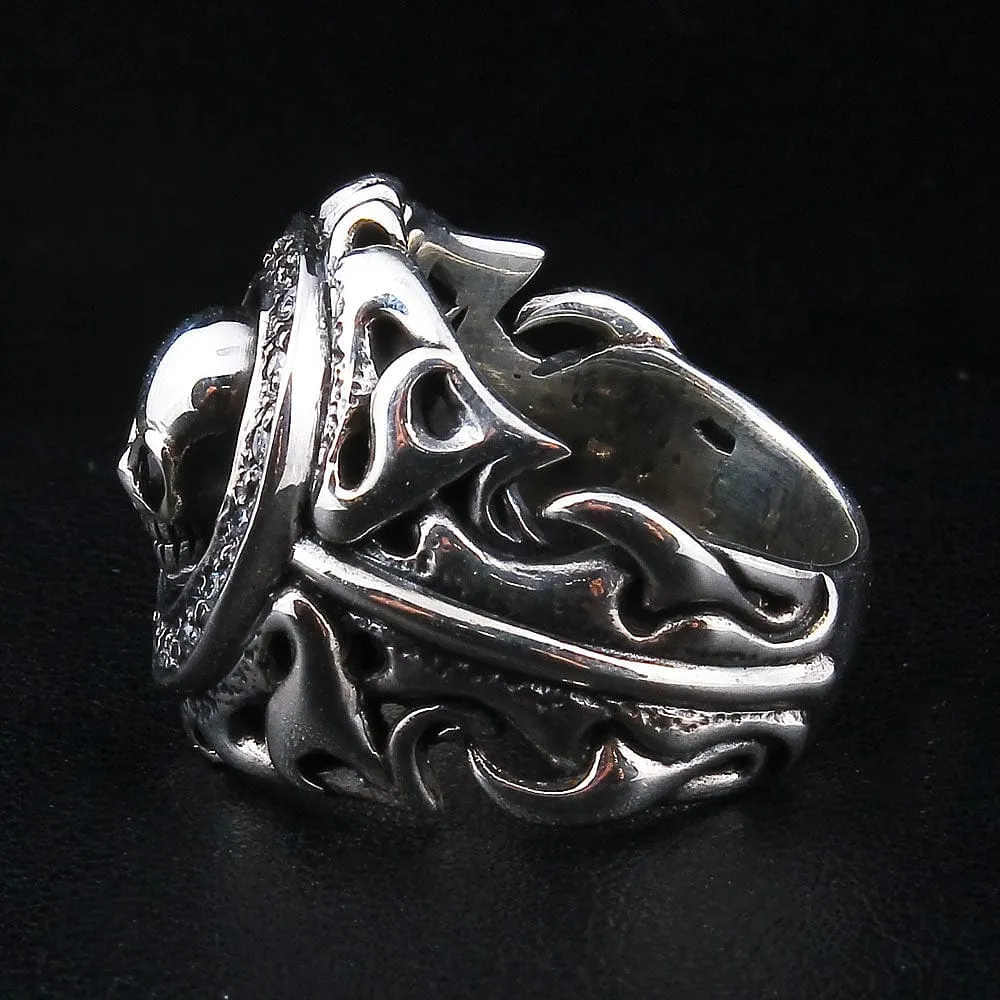 Tribal Garnet Skull Sterling Silver Gothic Ring