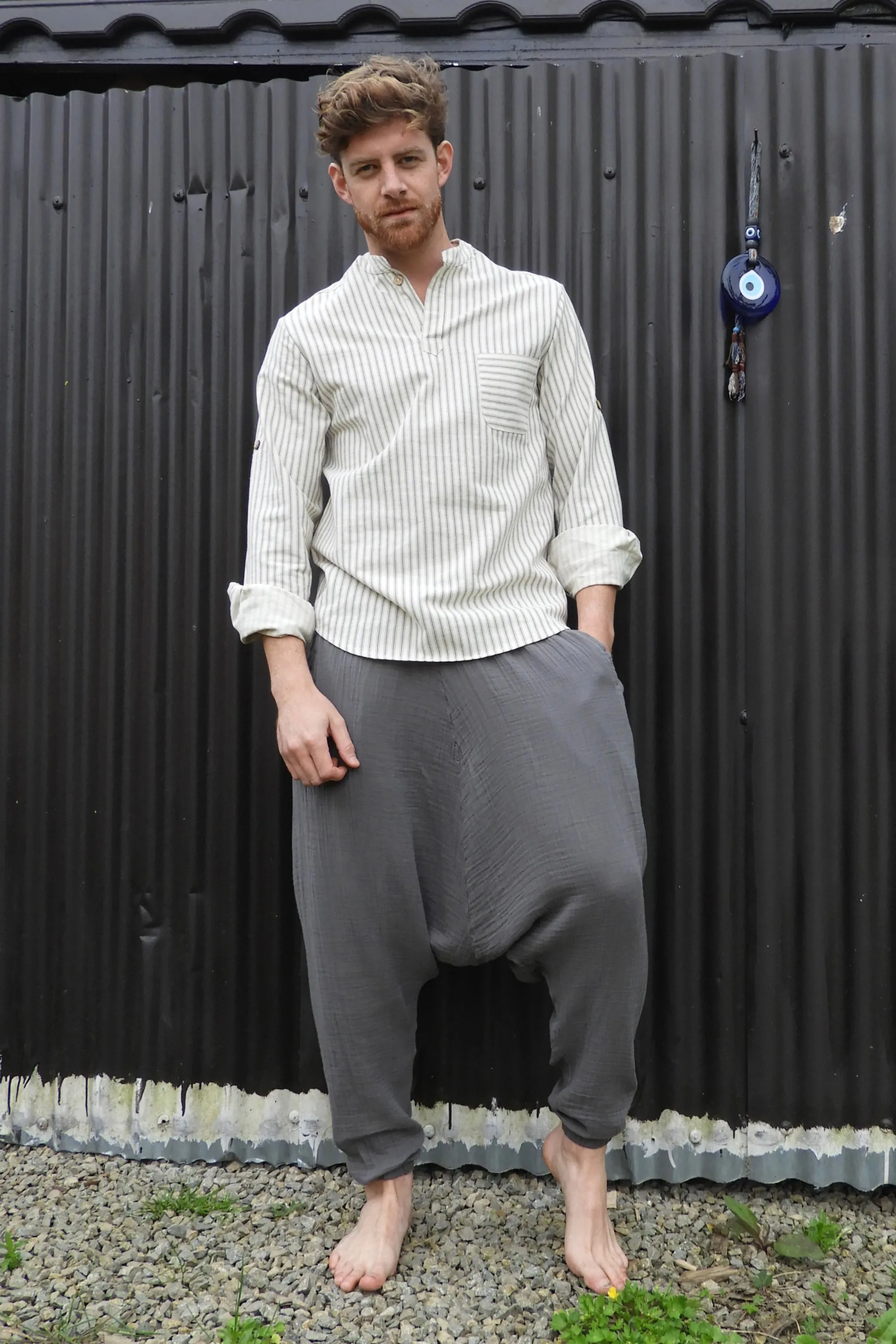 TRIBAL Gender Neutral Organic Gauze Cotton Harem Pants (Brown, Gray)