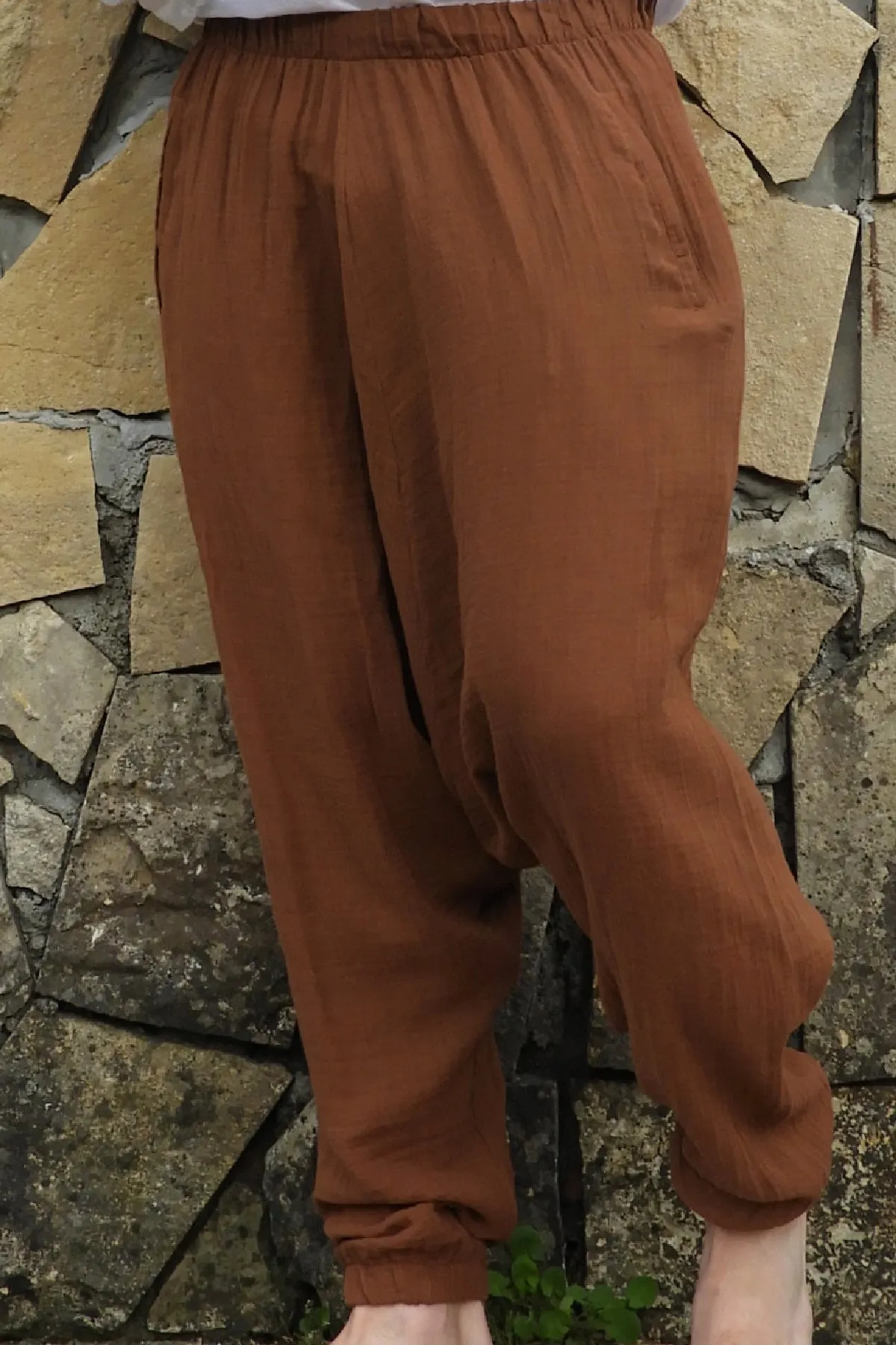 TRIBAL Gender Neutral Organic Gauze Cotton Harem Pants (Brown, Gray)