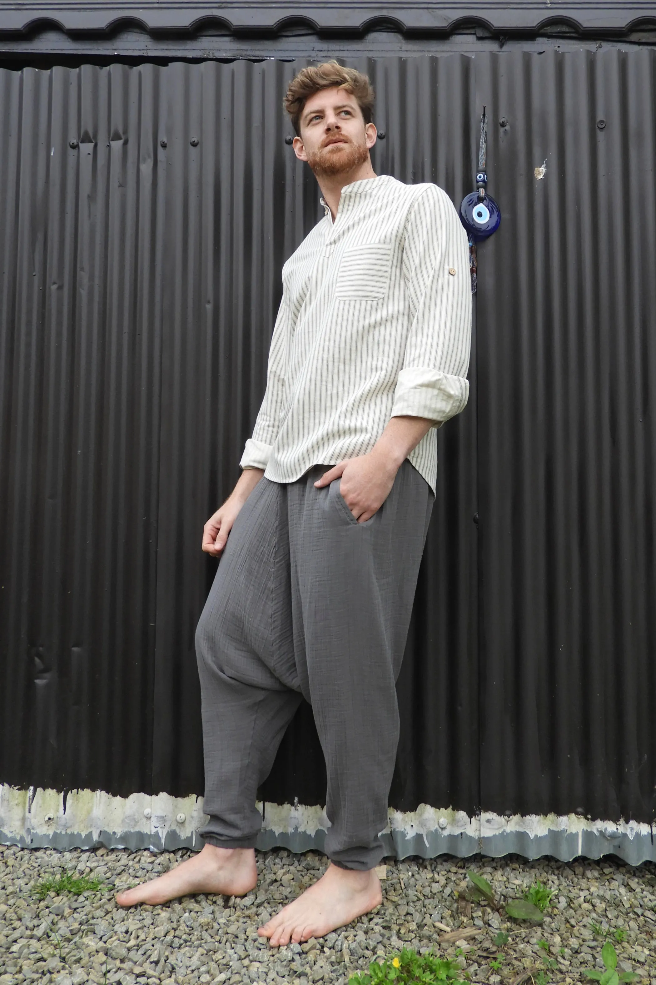 TRIBAL Gender Neutral Organic Gauze Cotton Harem Pants (Brown, Gray)