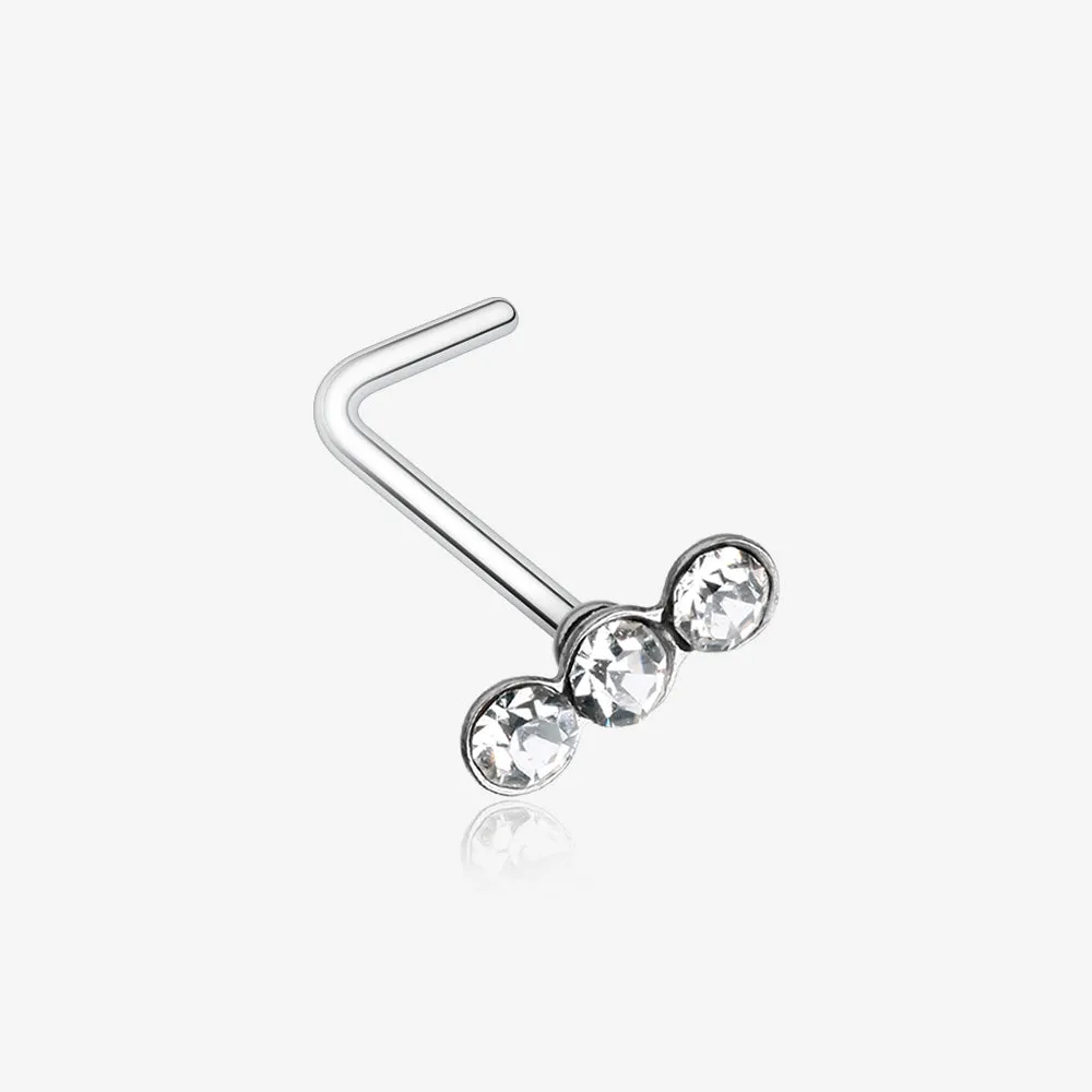 Triple Linear Gem L-Shaped Nose Ring