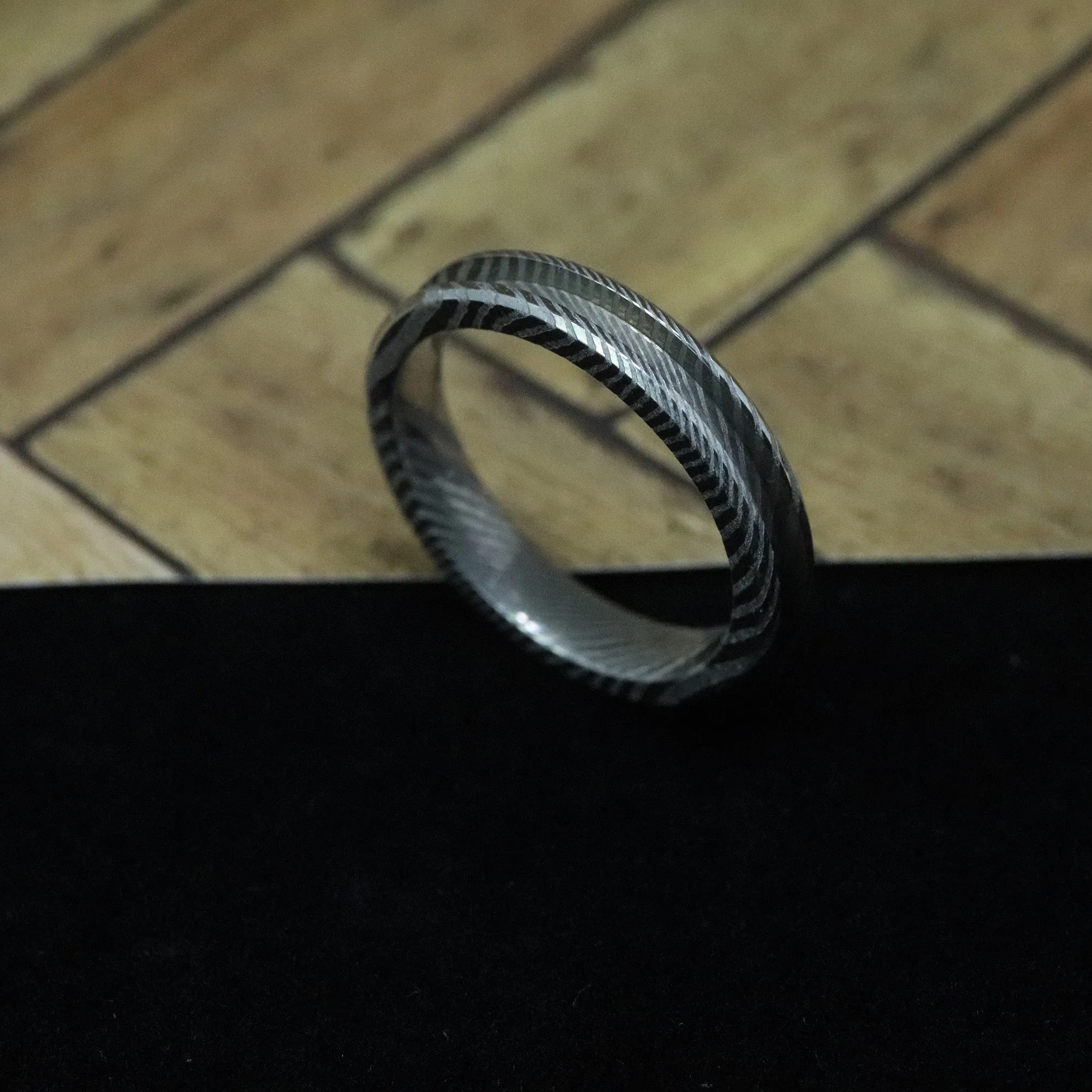 Twisted Stainless Damascus Steel Ring Blank 4mm Wide 2mm Channel