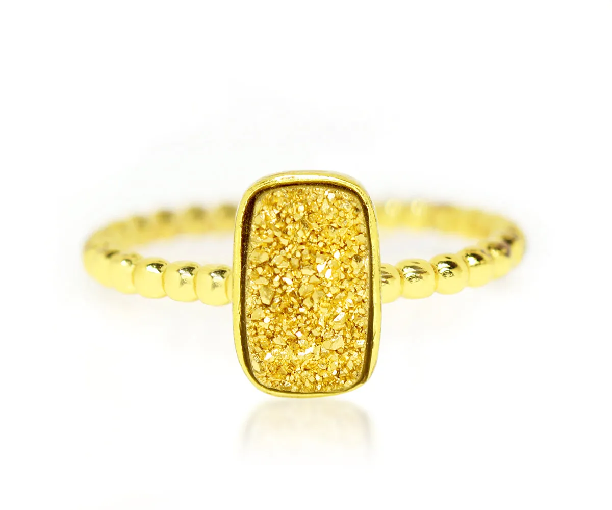 Vertical Rectangle 18K Gold Druzy Ring