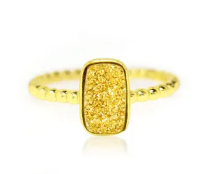Vertical Rectangle 18K Gold Druzy Ring