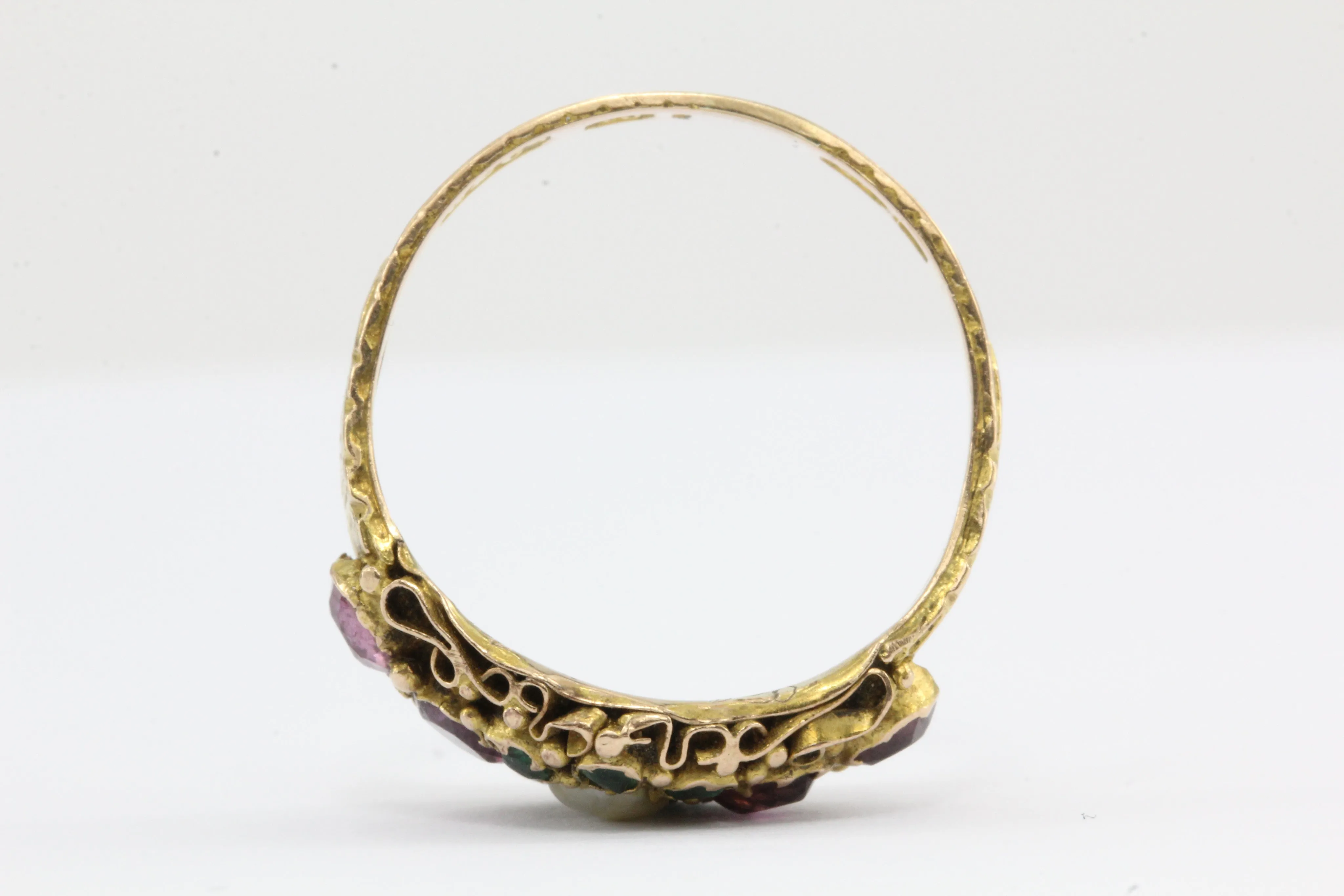 Victorian 1876 15K Gold Ruby & Natural Pearl Ring from Birmingham England