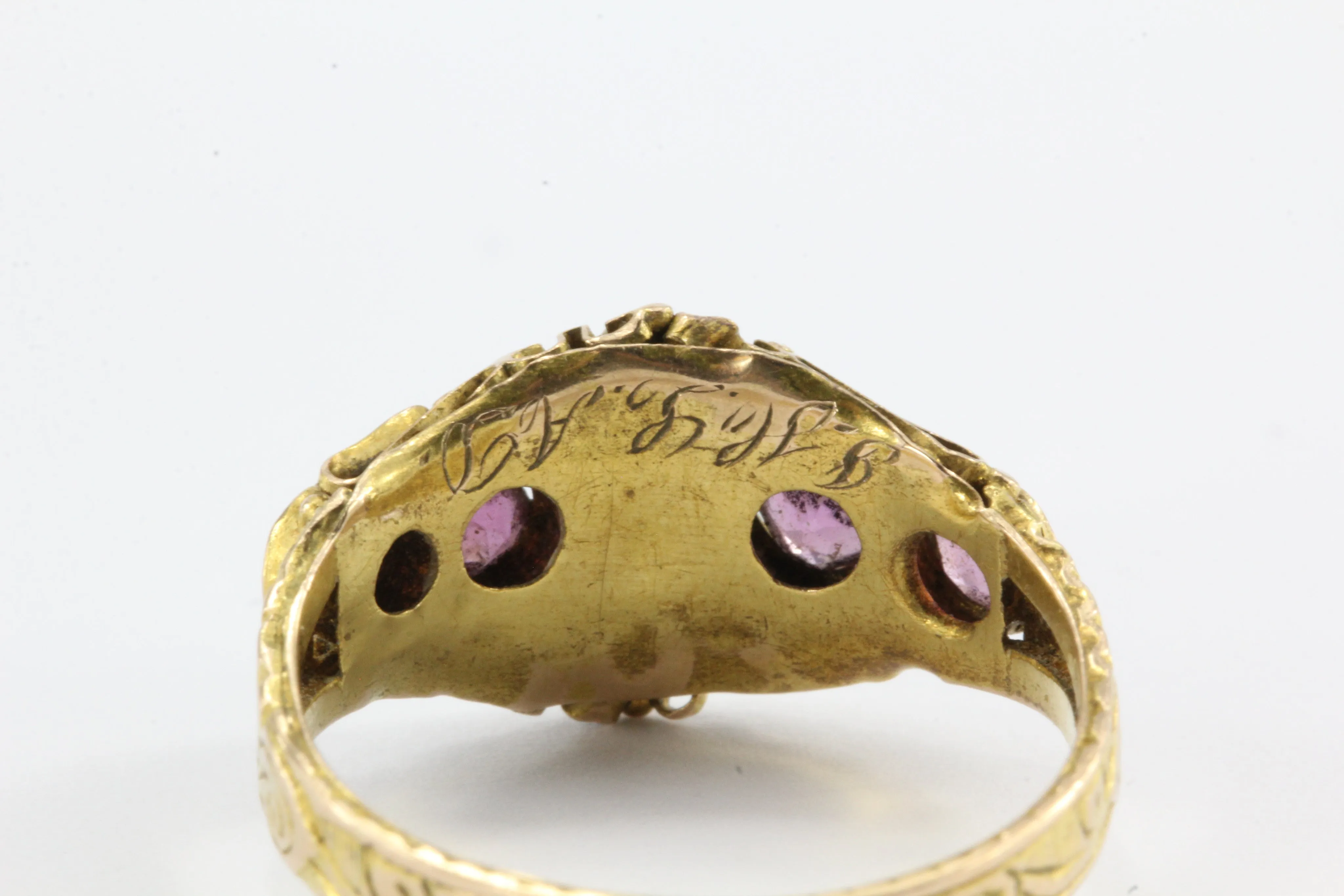 Victorian 1876 15K Gold Ruby & Natural Pearl Ring from Birmingham England