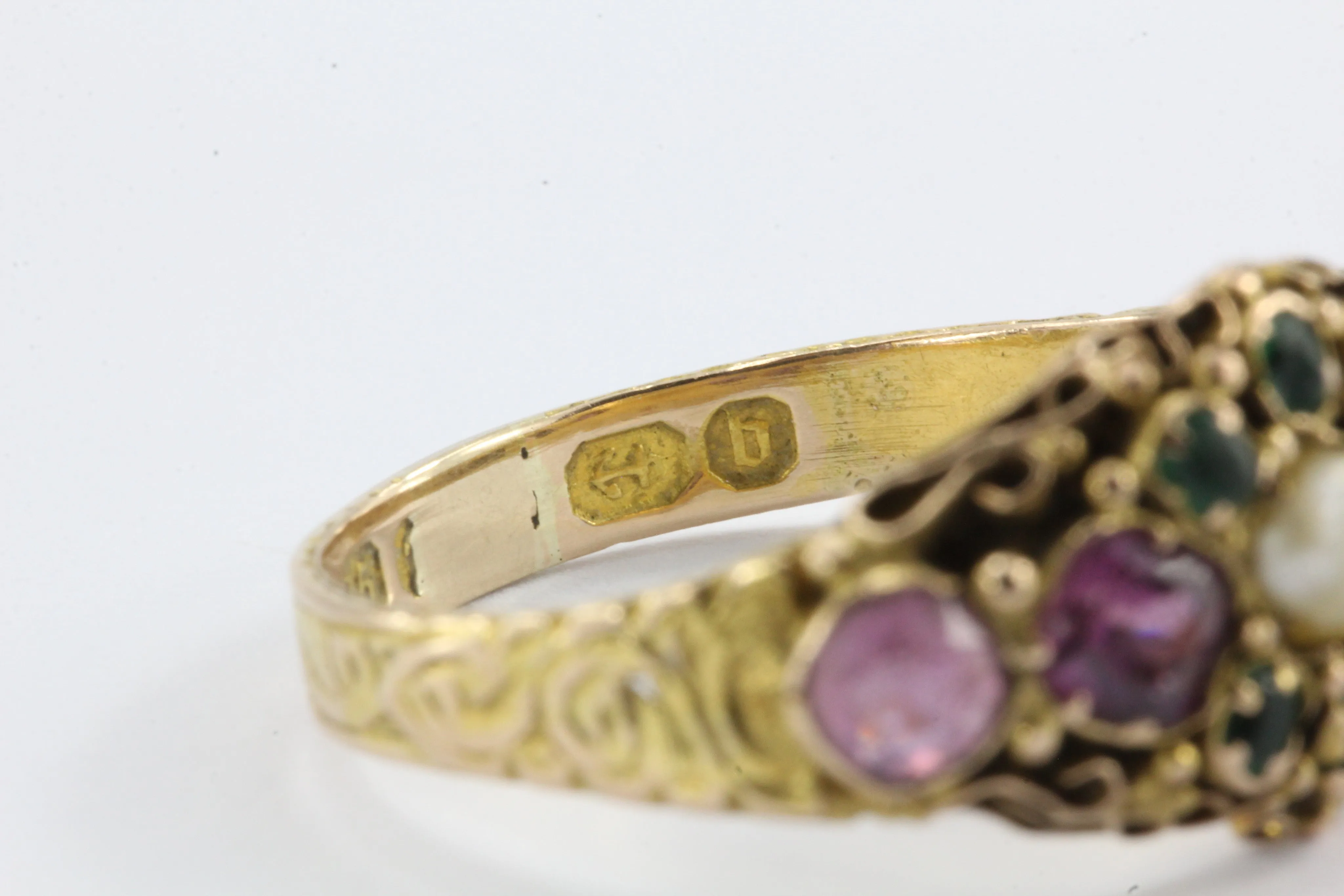 Victorian 1876 15K Gold Ruby & Natural Pearl Ring from Birmingham England