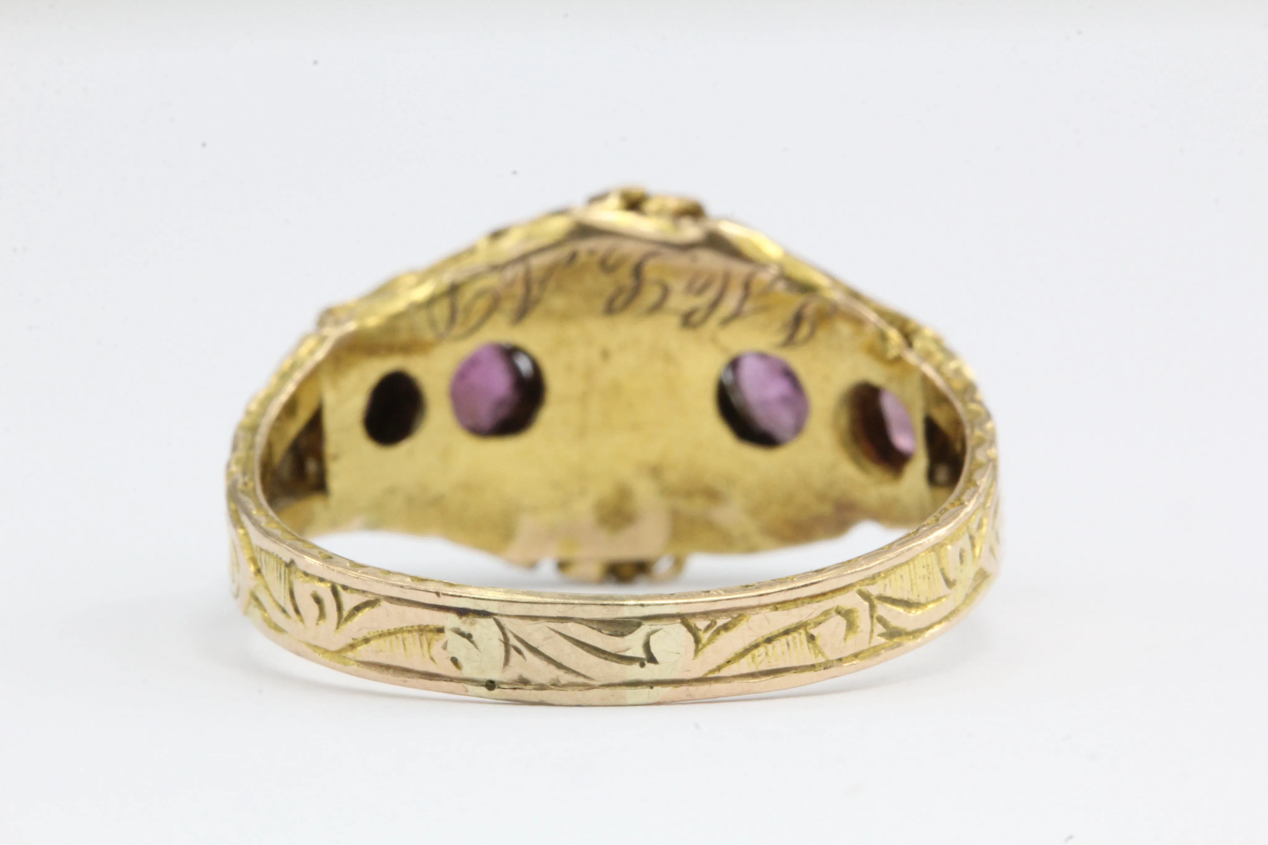 Victorian 1876 15K Gold Ruby & Natural Pearl Ring from Birmingham England