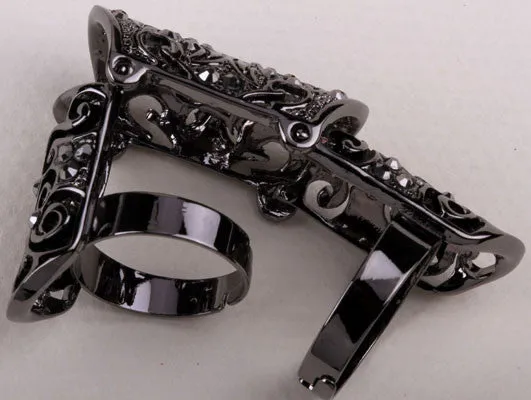 Victorian Gothic Knuckle Ring with Rhinestones