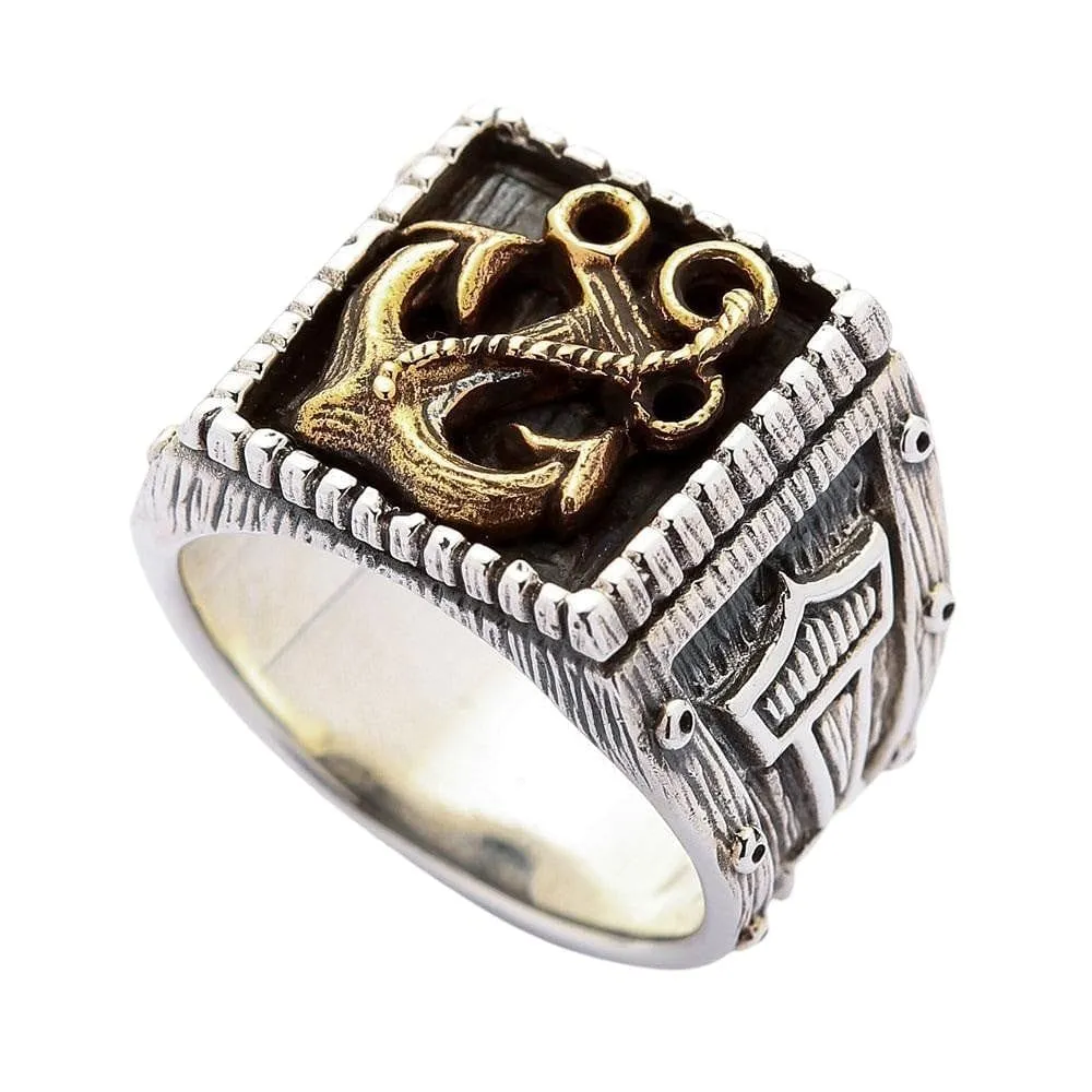 Viking Anchor Thors Hammer Sterling Silver Ring