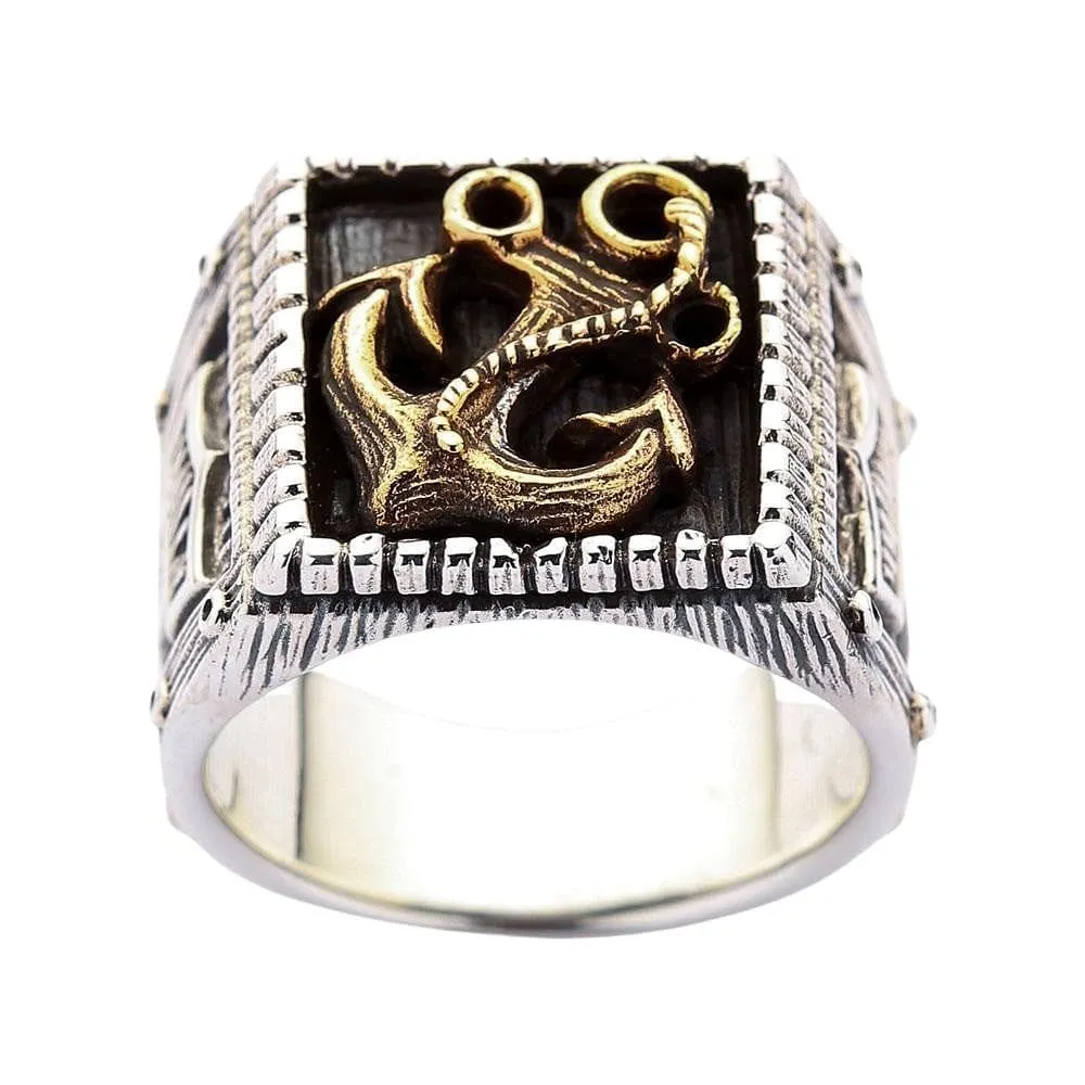 Viking Anchor Thors Hammer Sterling Silver Ring