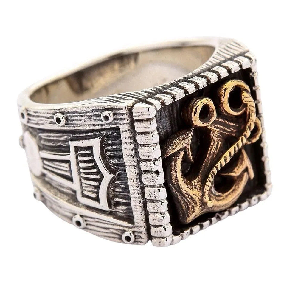 Viking Anchor Thors Hammer Sterling Silver Ring