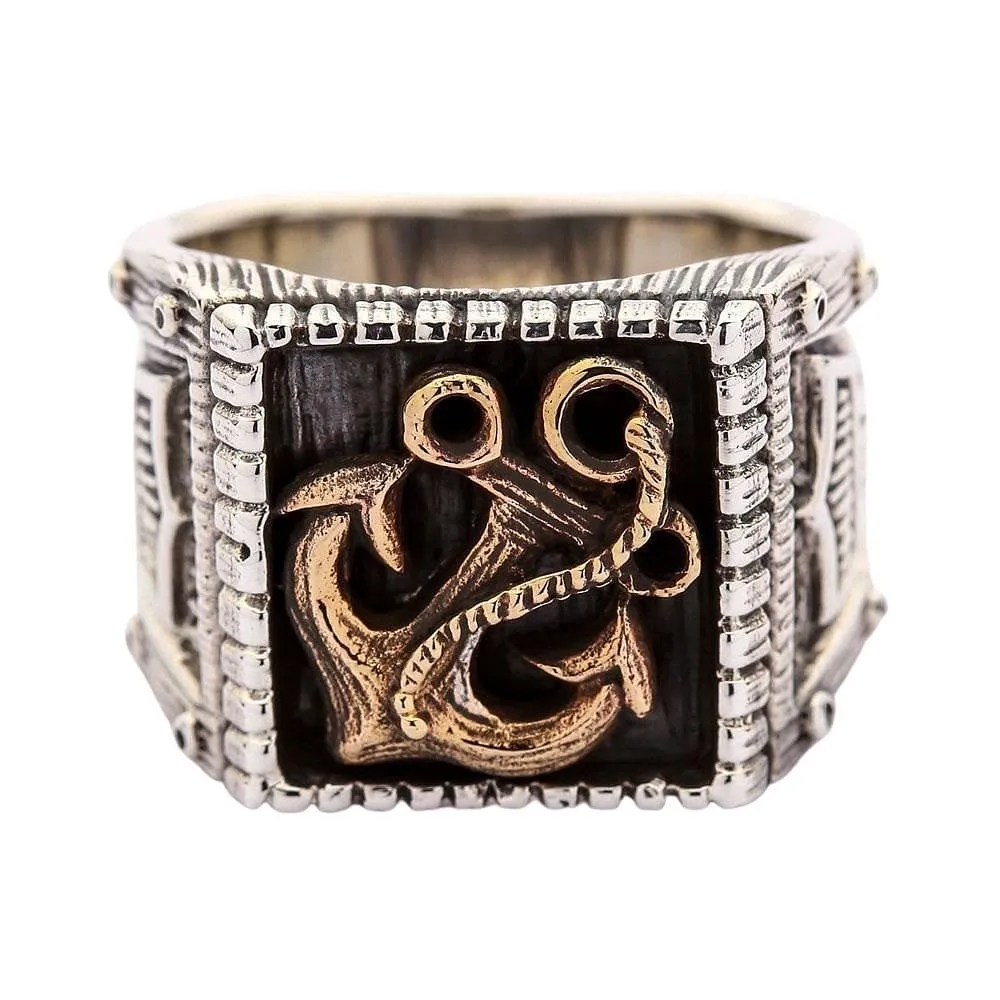 Viking Anchor Thors Hammer Sterling Silver Ring