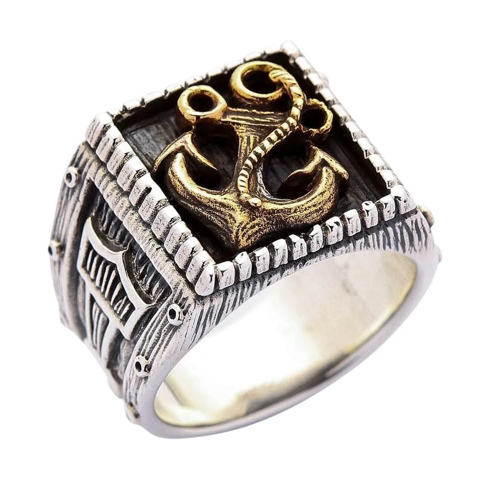 Viking Anchor Thors Hammer Sterling Silver Ring