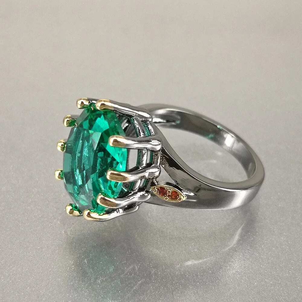 Vintage Green Emerald Ring Dazzling Cut Wedding Women Delicate Fine Jewelry