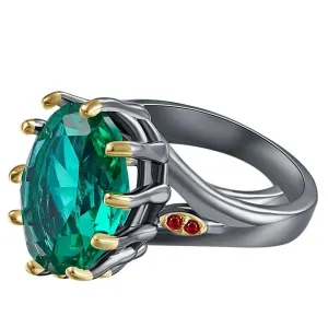 Vintage Green Emerald Ring Dazzling Cut Wedding Women Delicate Fine Jewelry