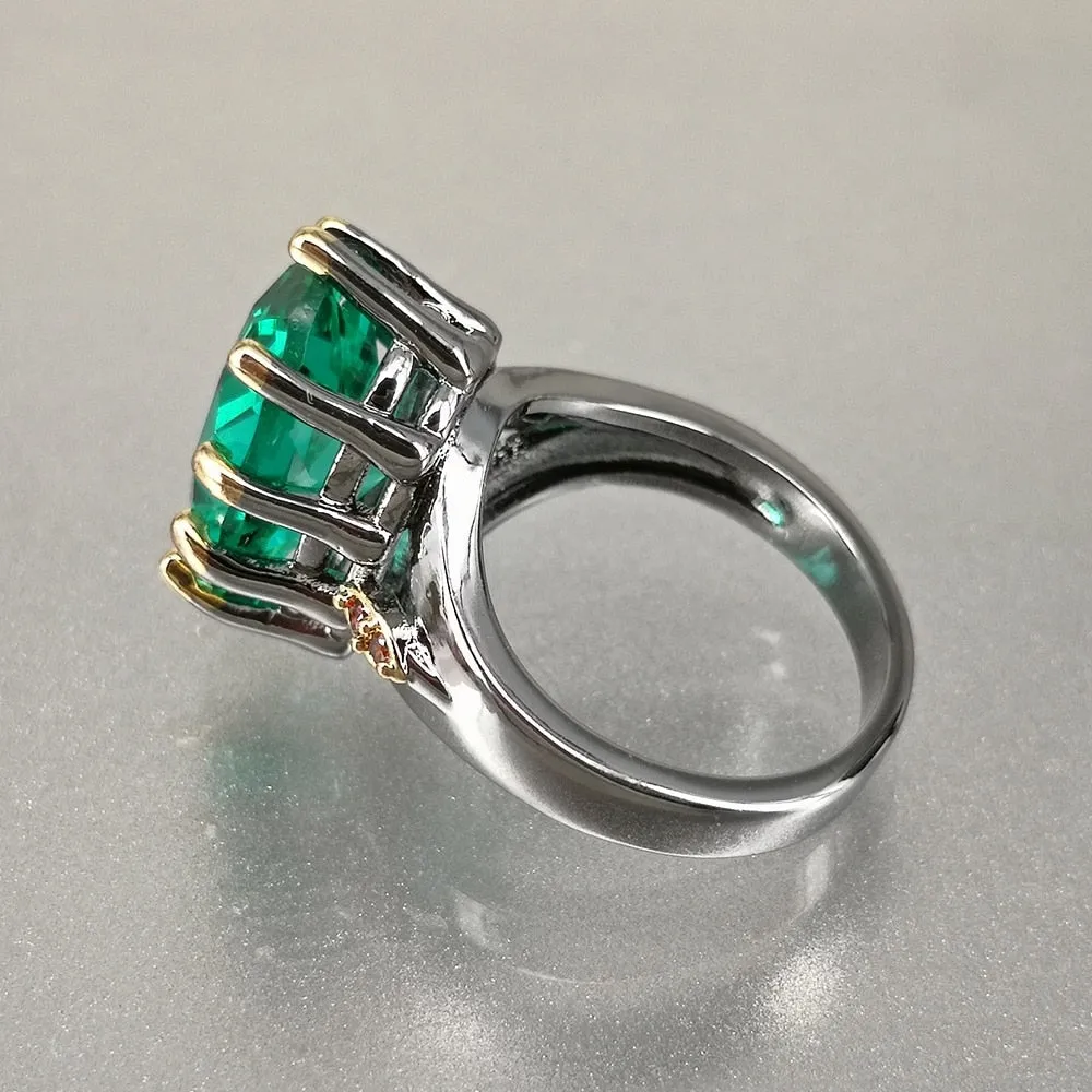 Vintage Green Emerald Ring Dazzling Cut Wedding Women Delicate Fine Jewelry