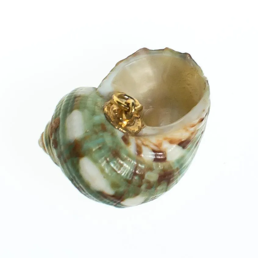 Vintage Green Seashell Pendant with 18kt Gold Accents