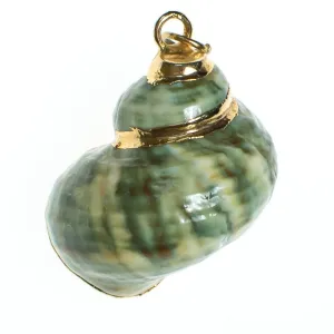 Vintage Green Seashell Pendant with 18kt Gold Accents
