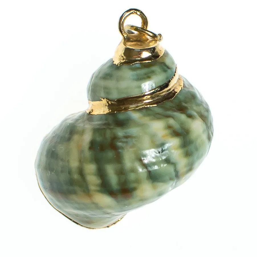 Vintage Green Seashell Pendant with 18kt Gold Accents
