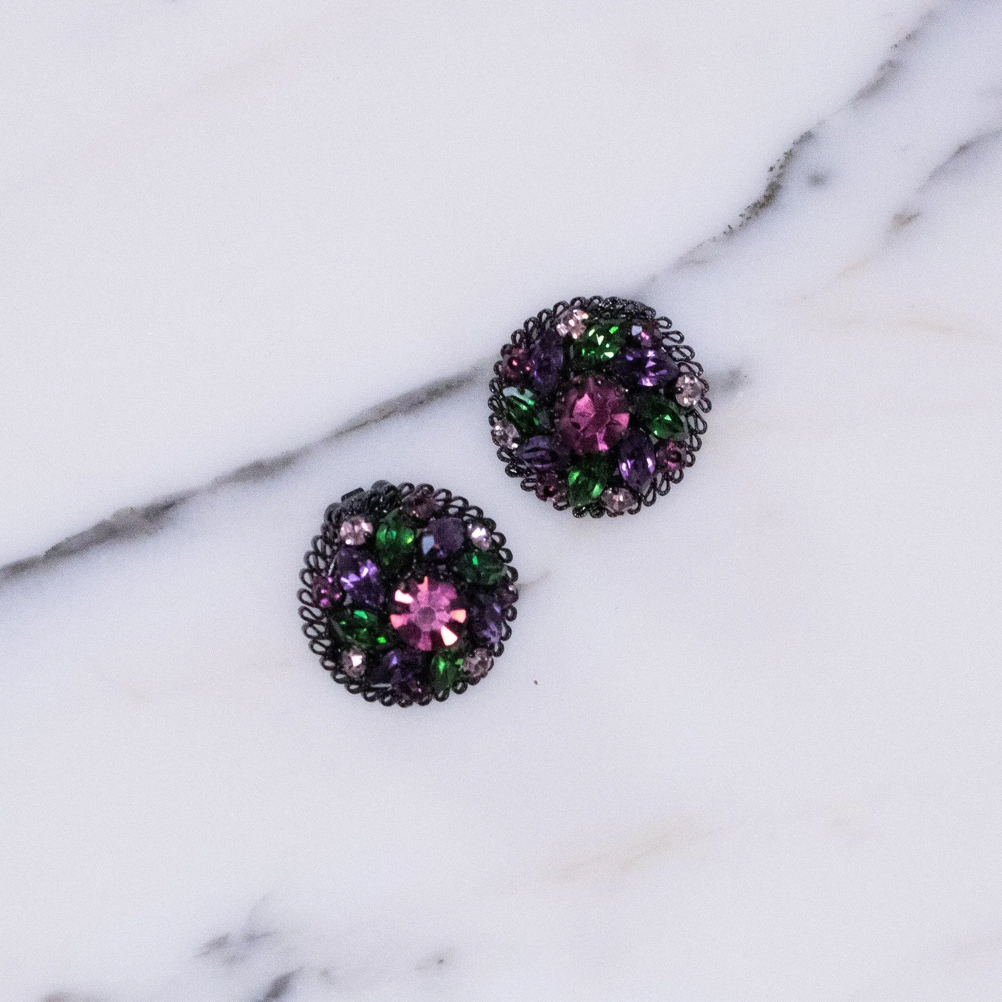 Vintage Made in Austria Purple, Green and Black Earrings