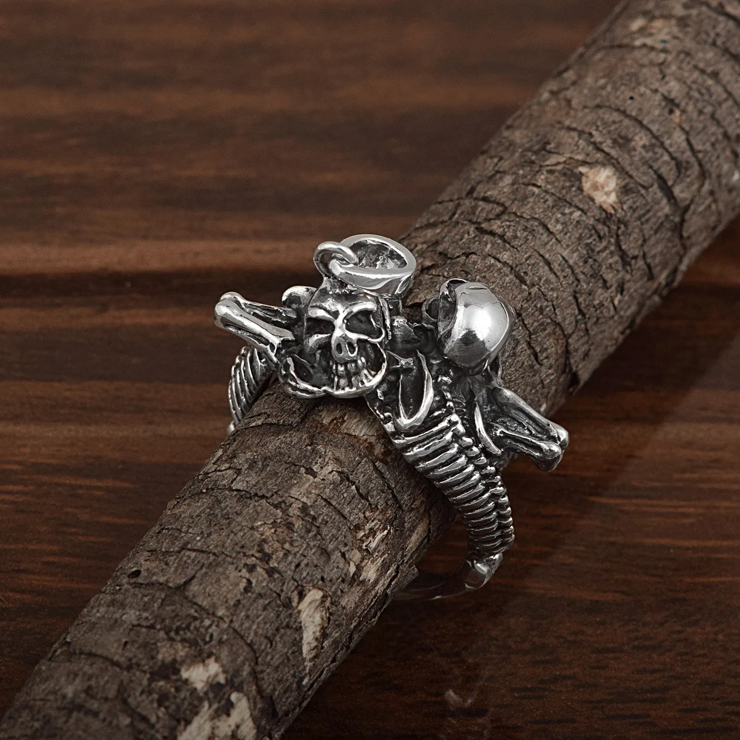 Vintage Pendant Skull Style Cocktail Party Biker Pendant Halloween Silver Men Necklace