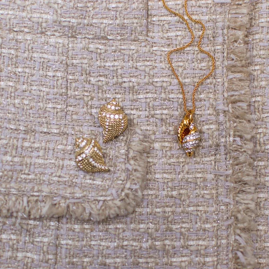 Vintage Swarovski Gold Shell Pendant Necklace