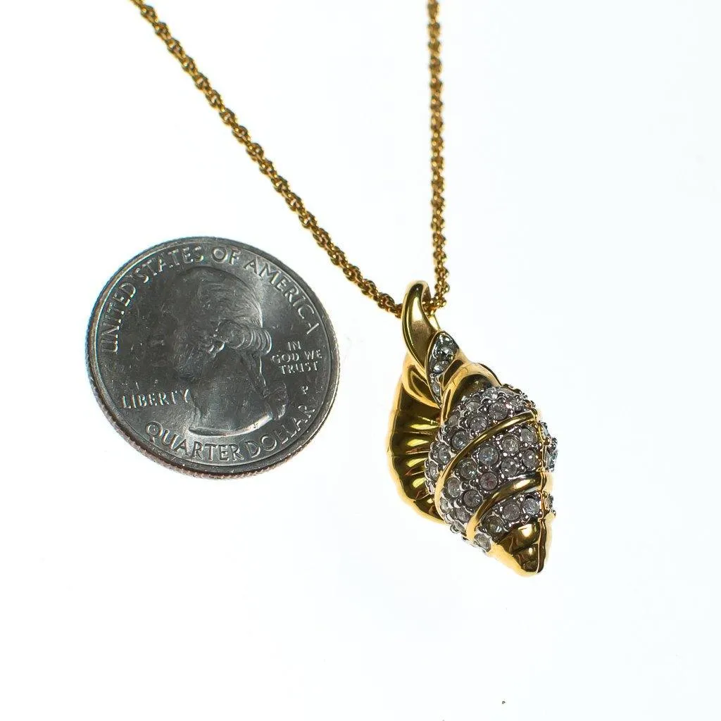 Vintage Swarovski Gold Shell Pendant Necklace