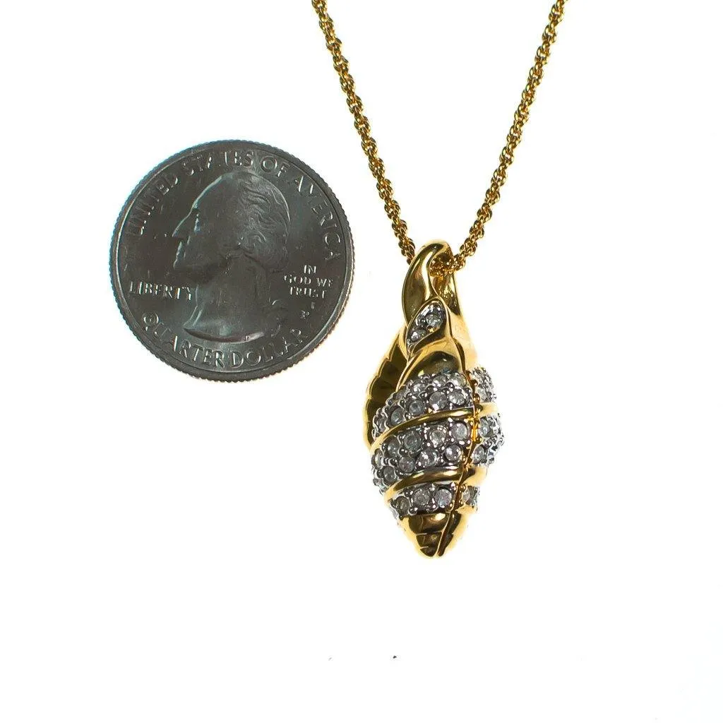 Vintage Swarovski Gold Shell Pendant Necklace
