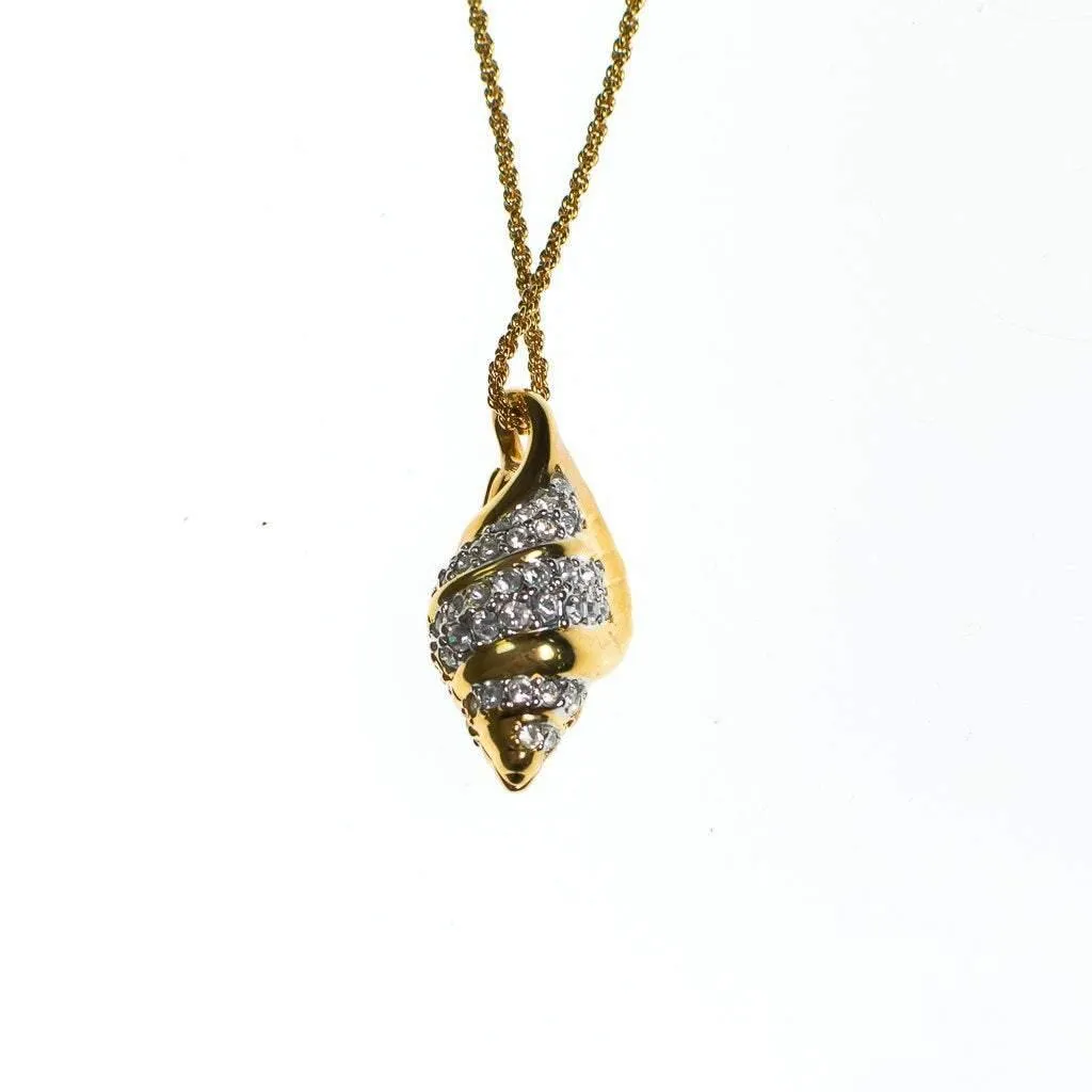 Vintage Swarovski Gold Shell Pendant Necklace