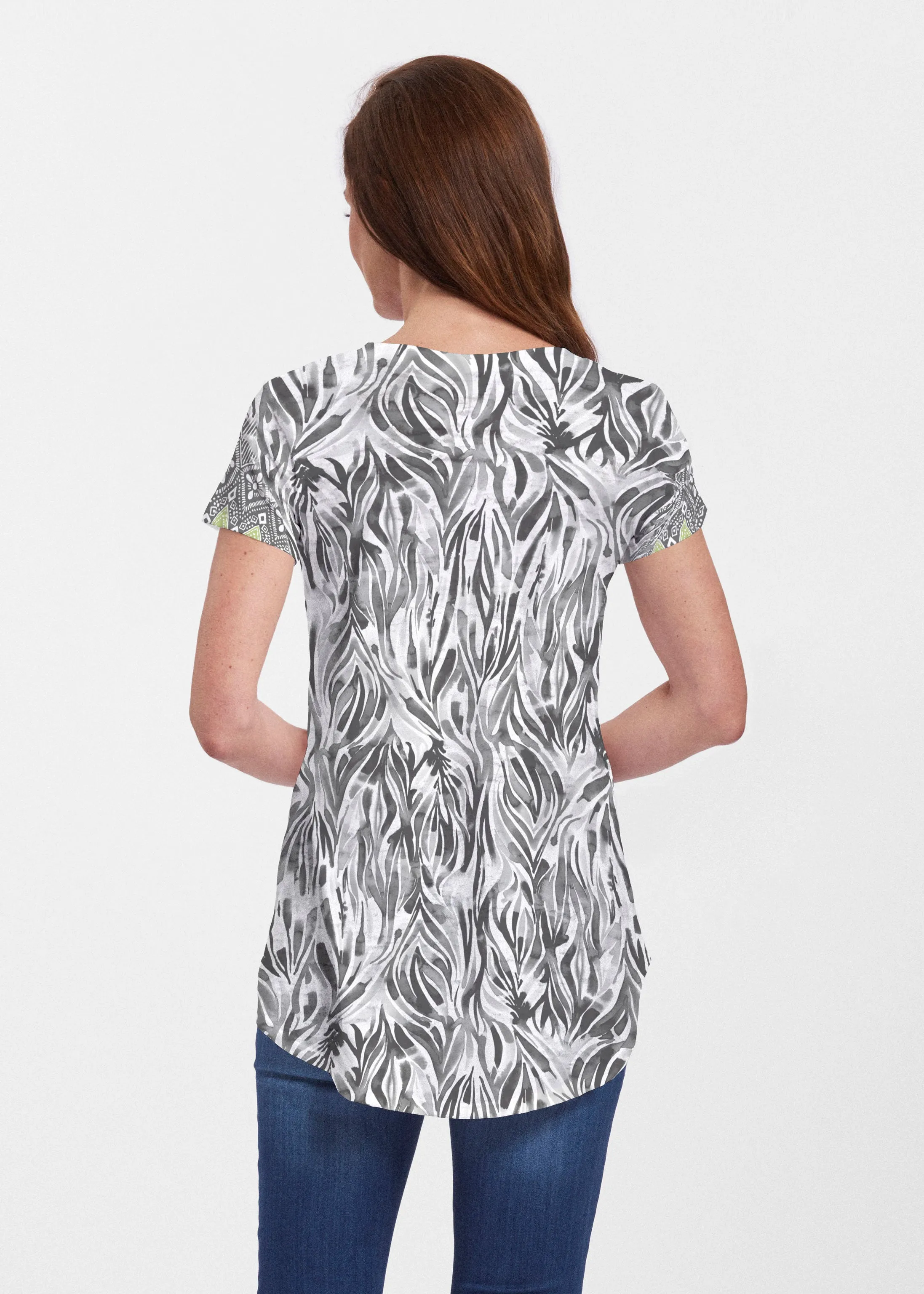 Watercolor Zebra (7664) ~ Signature Short Sleeve Scoop Neck Flowy Tunic