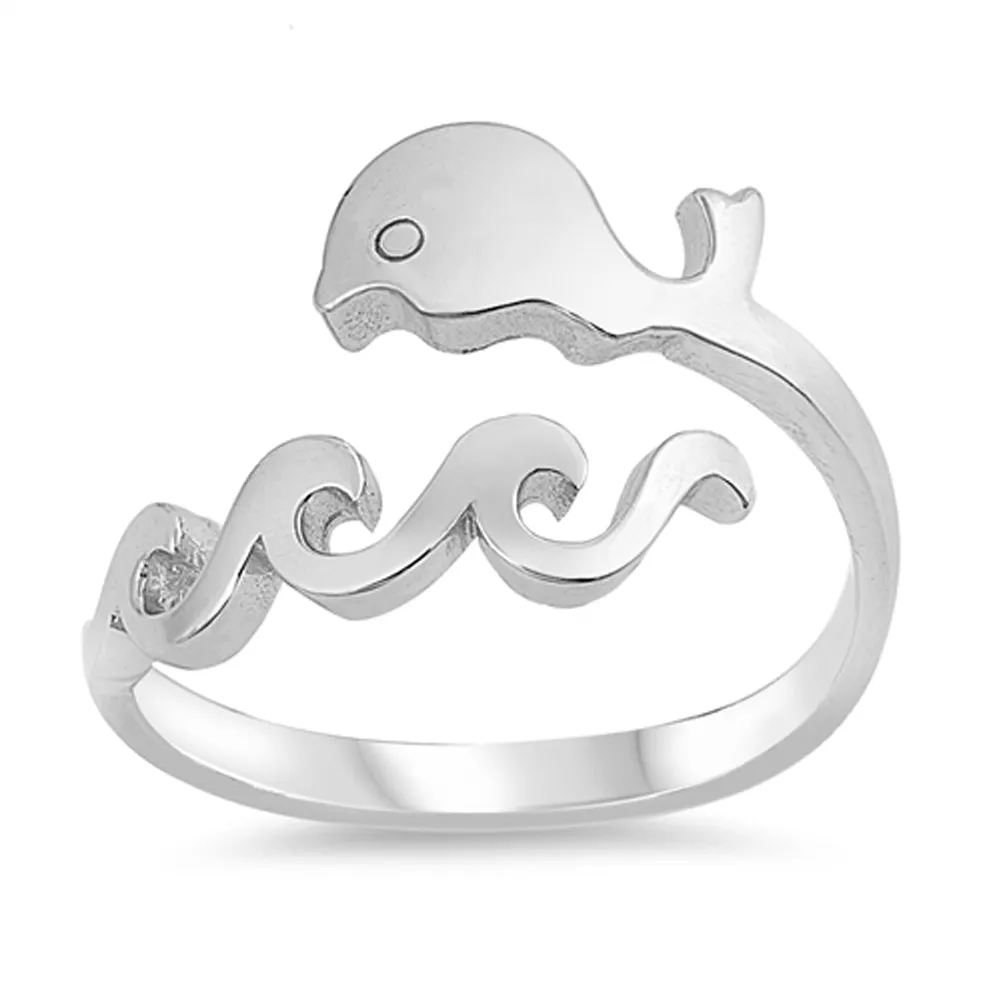 Whale Wave Adjustable Midi Knuckle Ring New .925 Sterling Silver Band Sizes 4-10