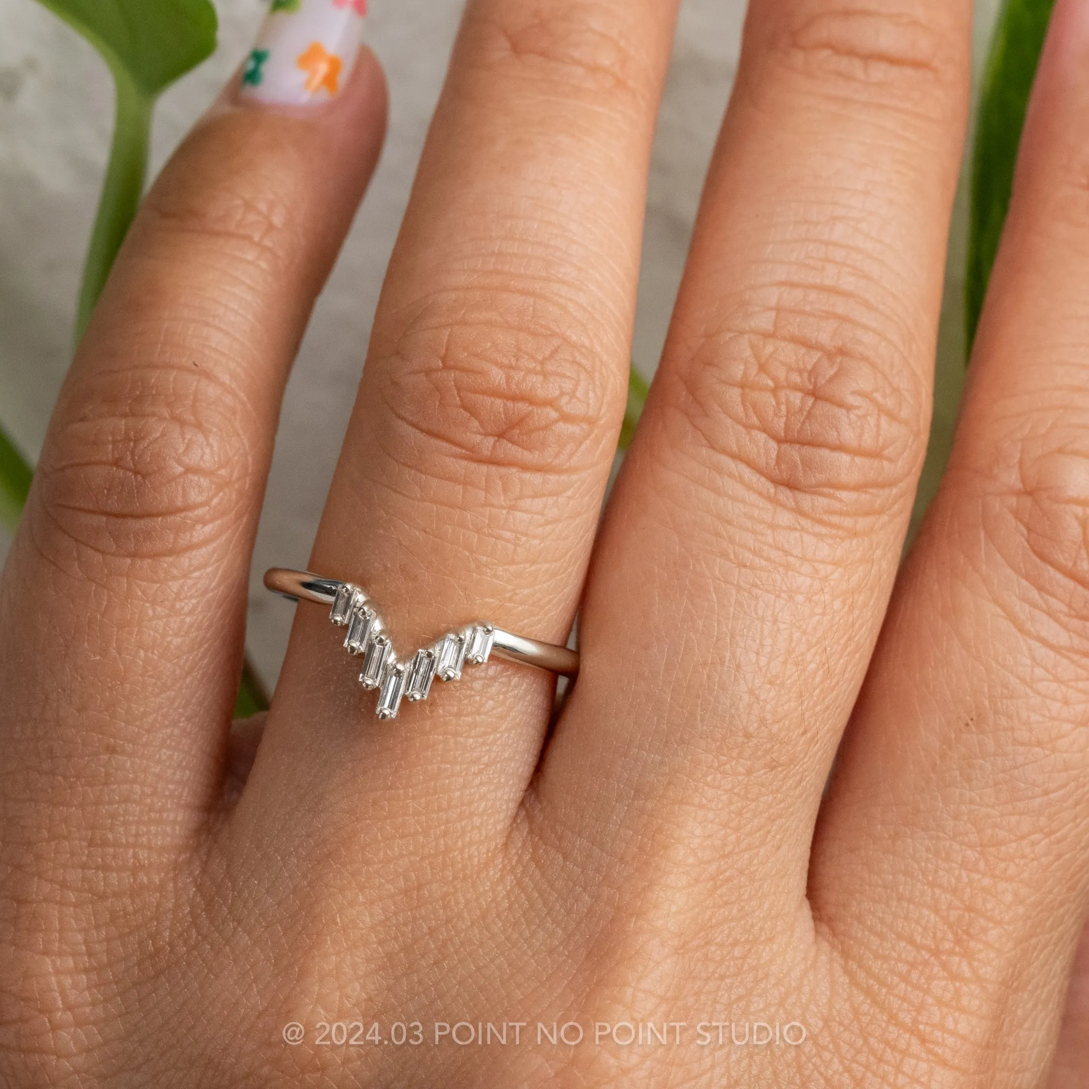 White Baguette Diamond Wedding Band, Juniper Setting, Platinum