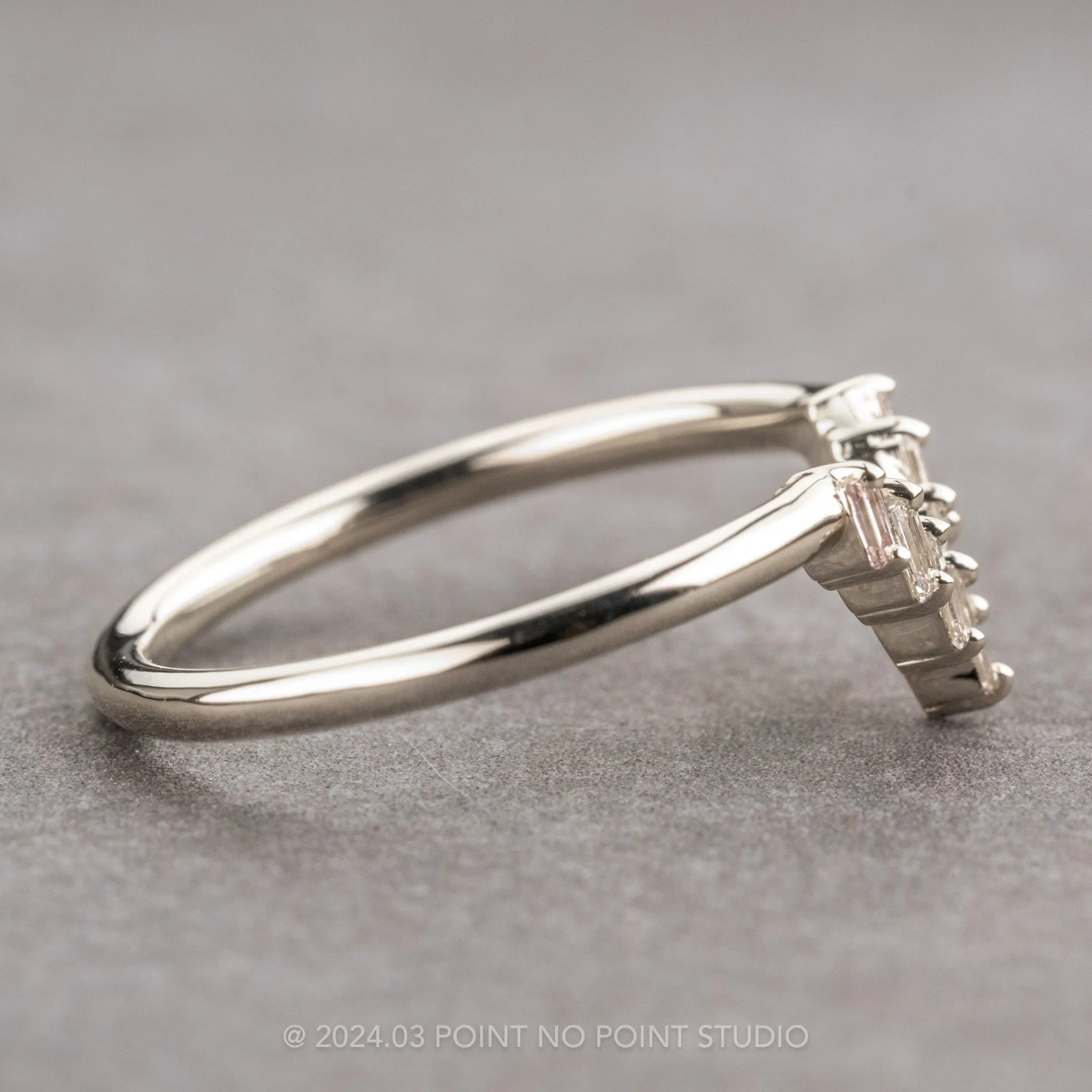 White Baguette Diamond Wedding Band, Juniper Setting, Platinum