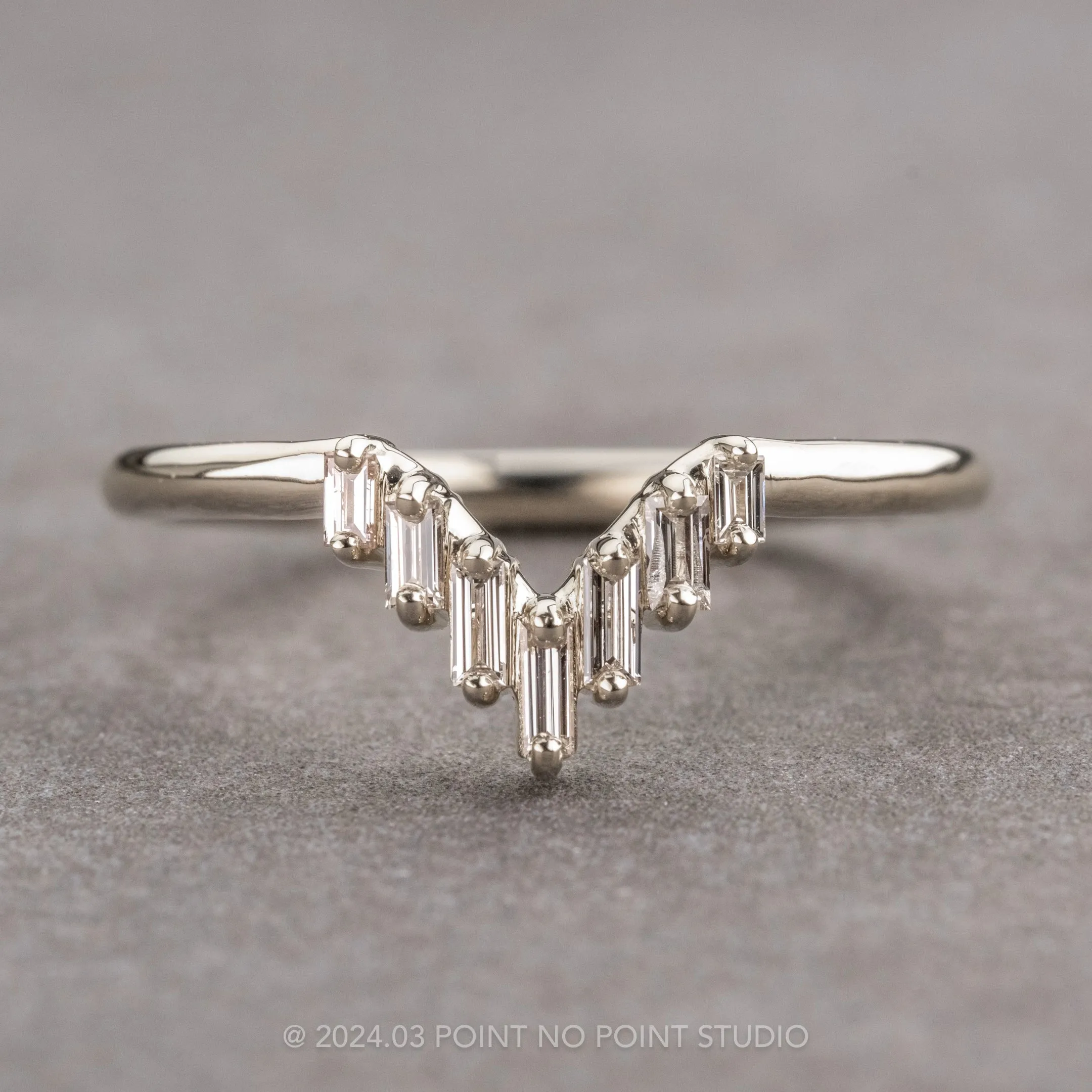 White Baguette Diamond Wedding Band, Juniper Setting, Platinum