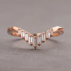 White Baguette Diamond Wedding Band, Large Juniper Setting, 14K Rose Gold