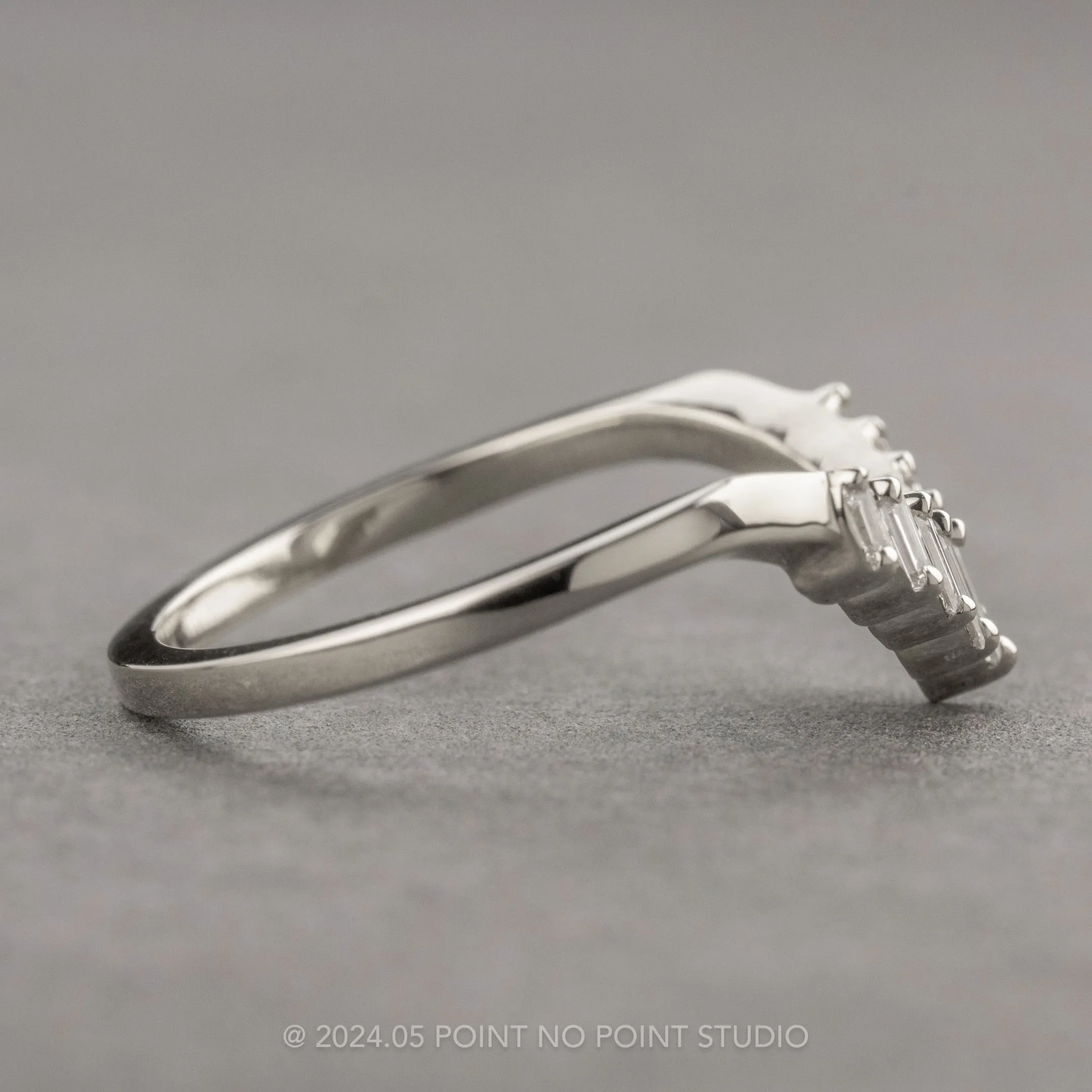 White Baguette Diamond Wedding Band, Large Juniper Setting, Platinum
