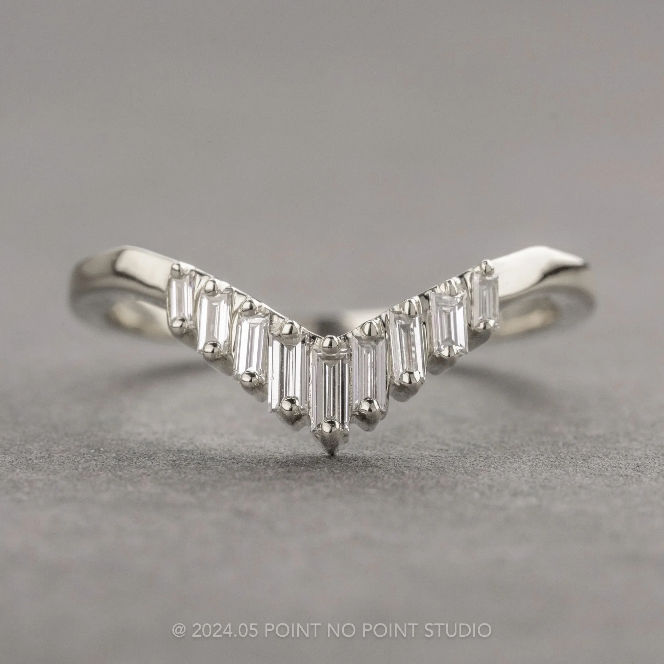 White Baguette Diamond Wedding Band, Large Juniper Setting, Platinum