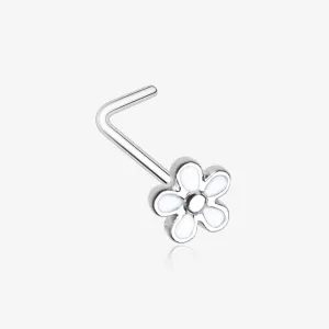 White Plumeria Flower L-Shaped Nose Ring