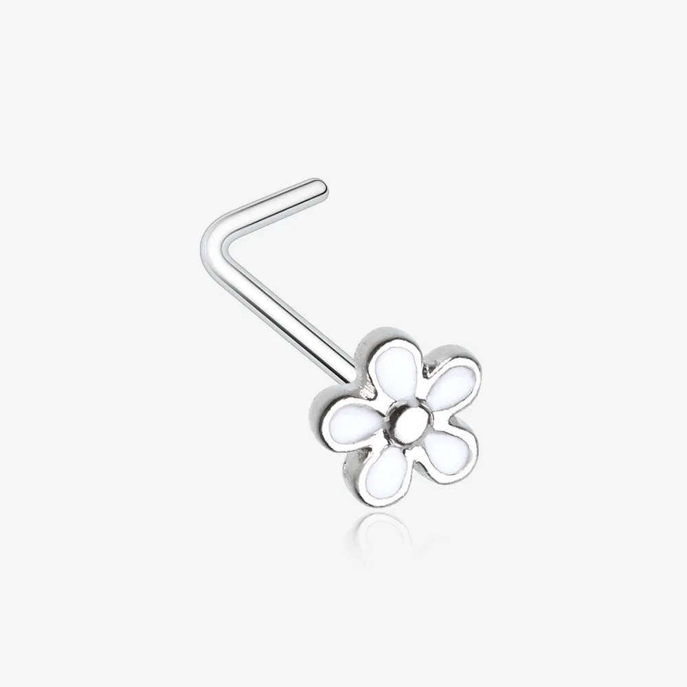White Plumeria Flower L-Shaped Nose Ring