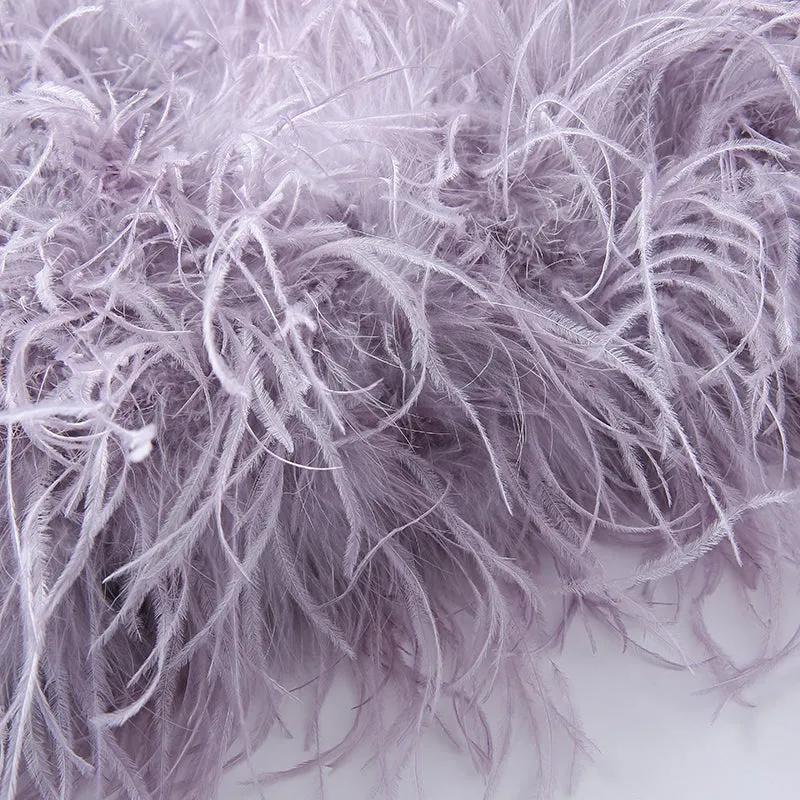 Women Ostrich Feather Dress Strapless Long Fur Fashion Dress Party Club